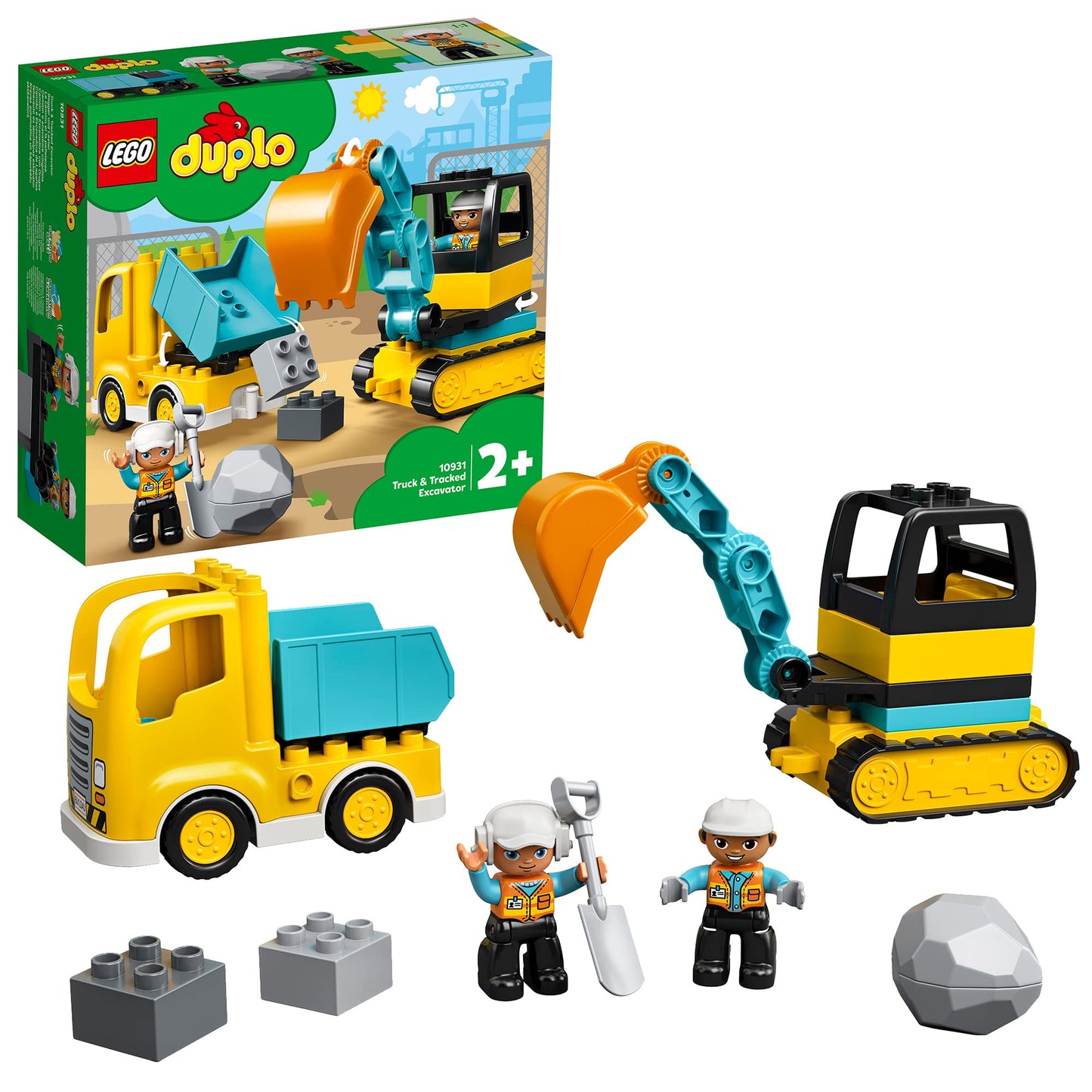 LEGO DUPLO Animal Train, train toy with wheels, creative animal figures to build and rebuild & DUPLO Excavator and Truck toy with construction vehicle.