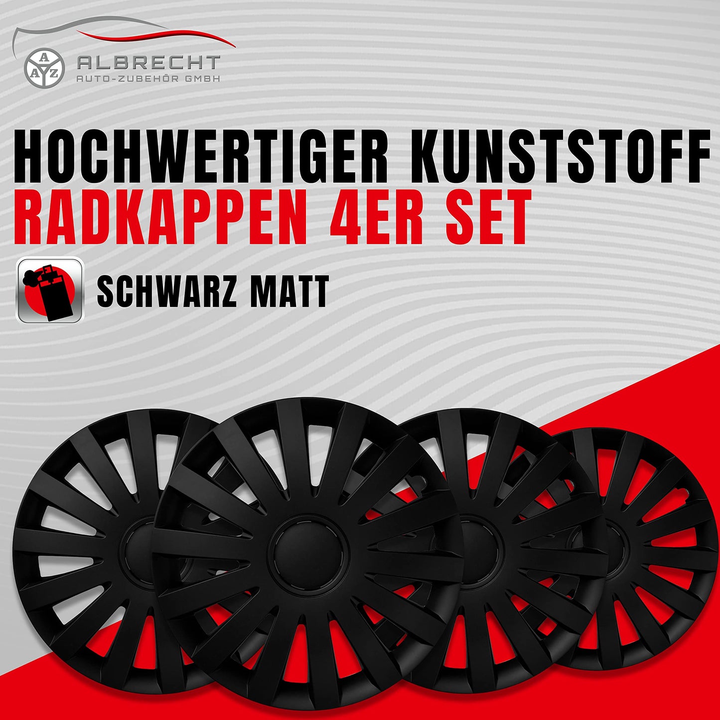 Albrecht 17 inch wheel covers in matte black for steel rims - Wind hubcaps made of high-quality plastic - Durable wheel covers in original Albrecht packaging - Made in EU