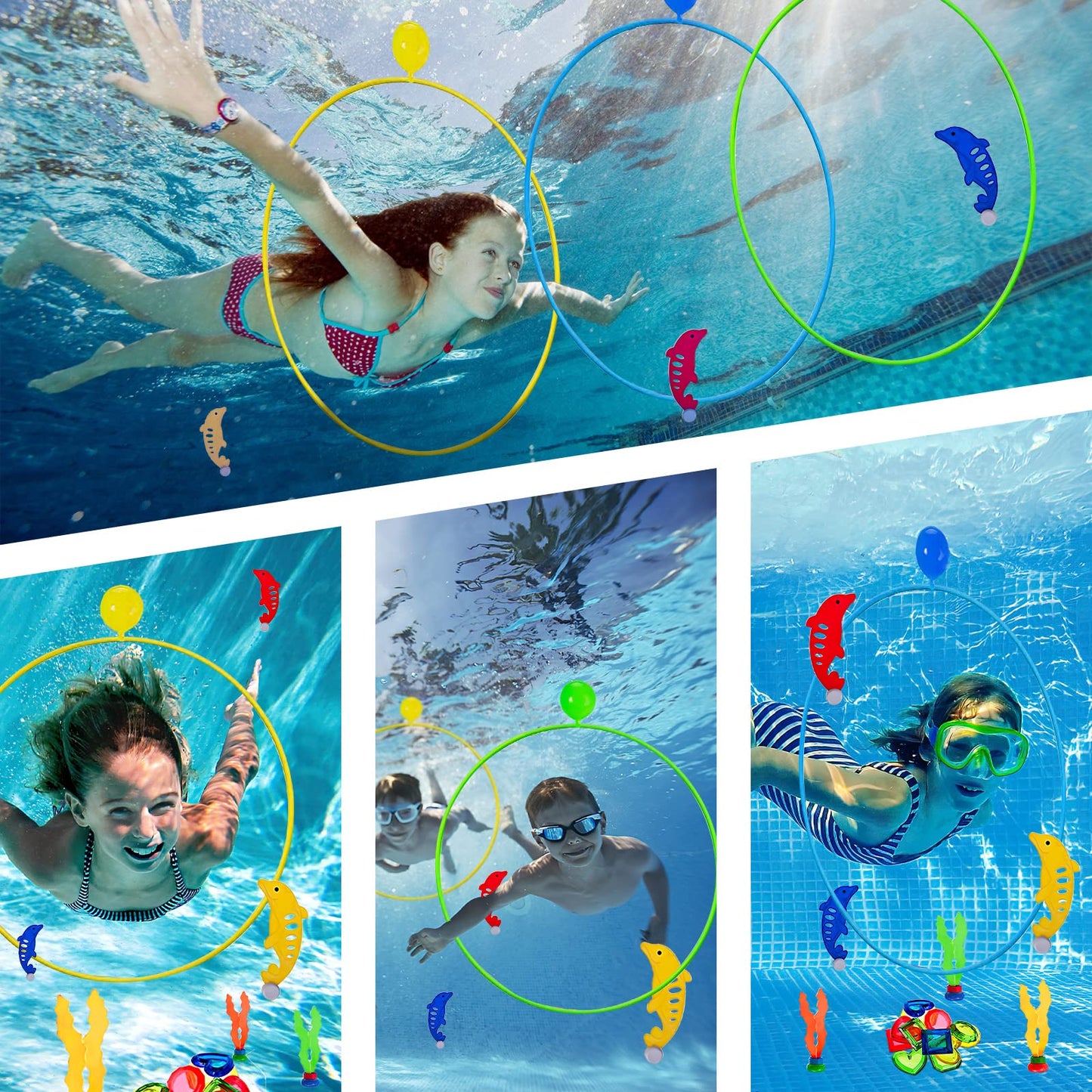 Pool toys for 5 6 7 8 9 year old boys girls, diving rings kids set pool toys pool party gift 5-12 years old swimming pool water toys outdoor