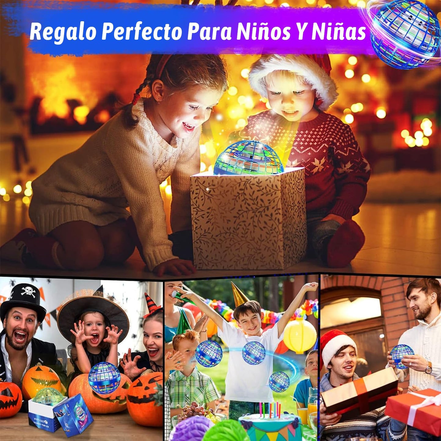 Small Flying Ball, Orbi Boomerang Ball, children's toy for ages 6 and up with LED light, Hand Controlled Hover Ball gifts for boys girls 6-12 years old (blue)