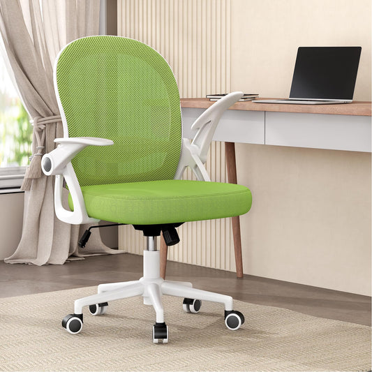 Naspaluro office chair, ergonomic desk chair with breathable mesh backrest, foldable armrests, adjustable height, computer chair, lightweight chair, 360° swivel chair, green.