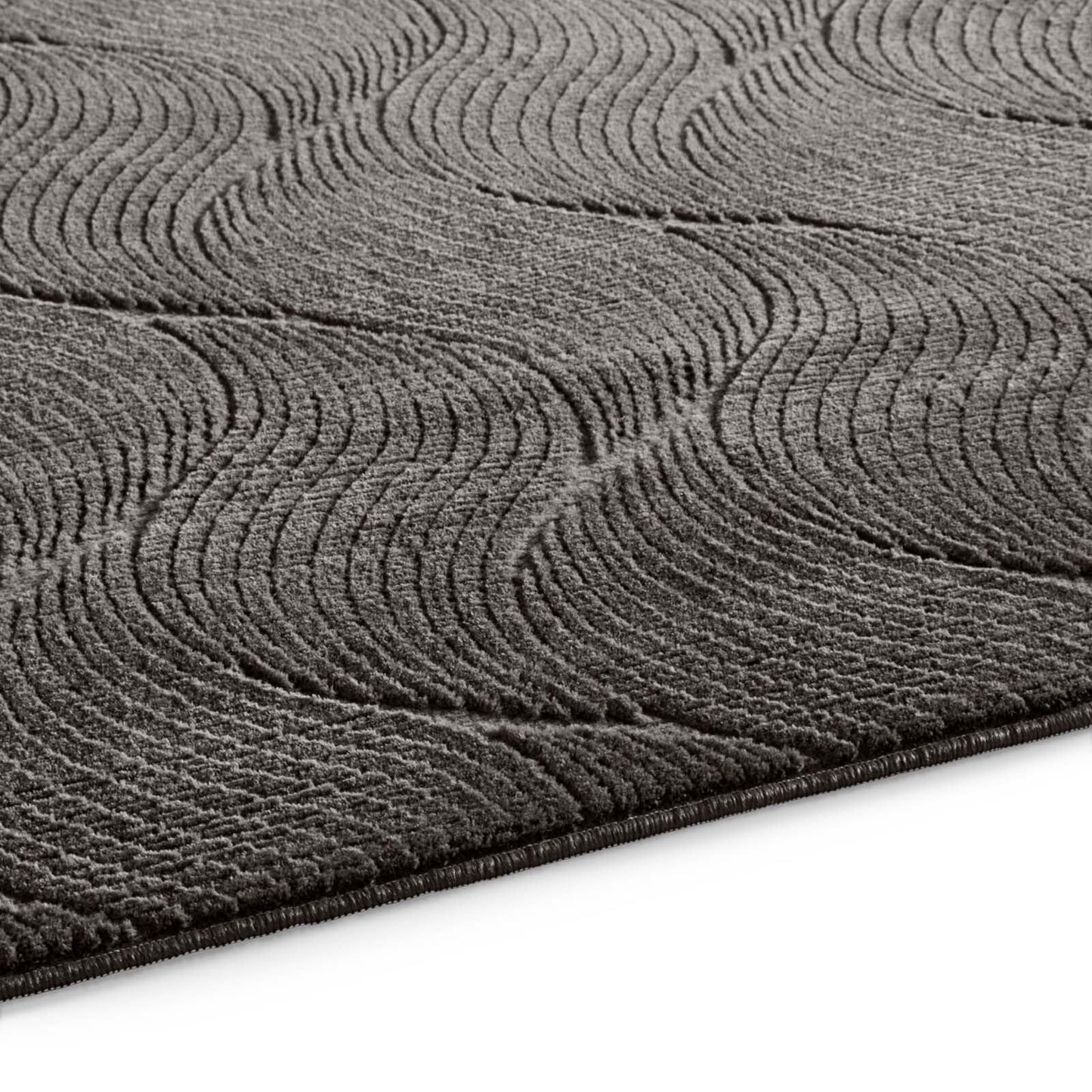 Taracarpet short pile Boho Scandi polyester carpet in 3D look, washable, easy to care for and sturdy. Ideal for living room, bedroom, and children's room, can also be used as a bath mat. Anthracite Dune 200x290 cm.