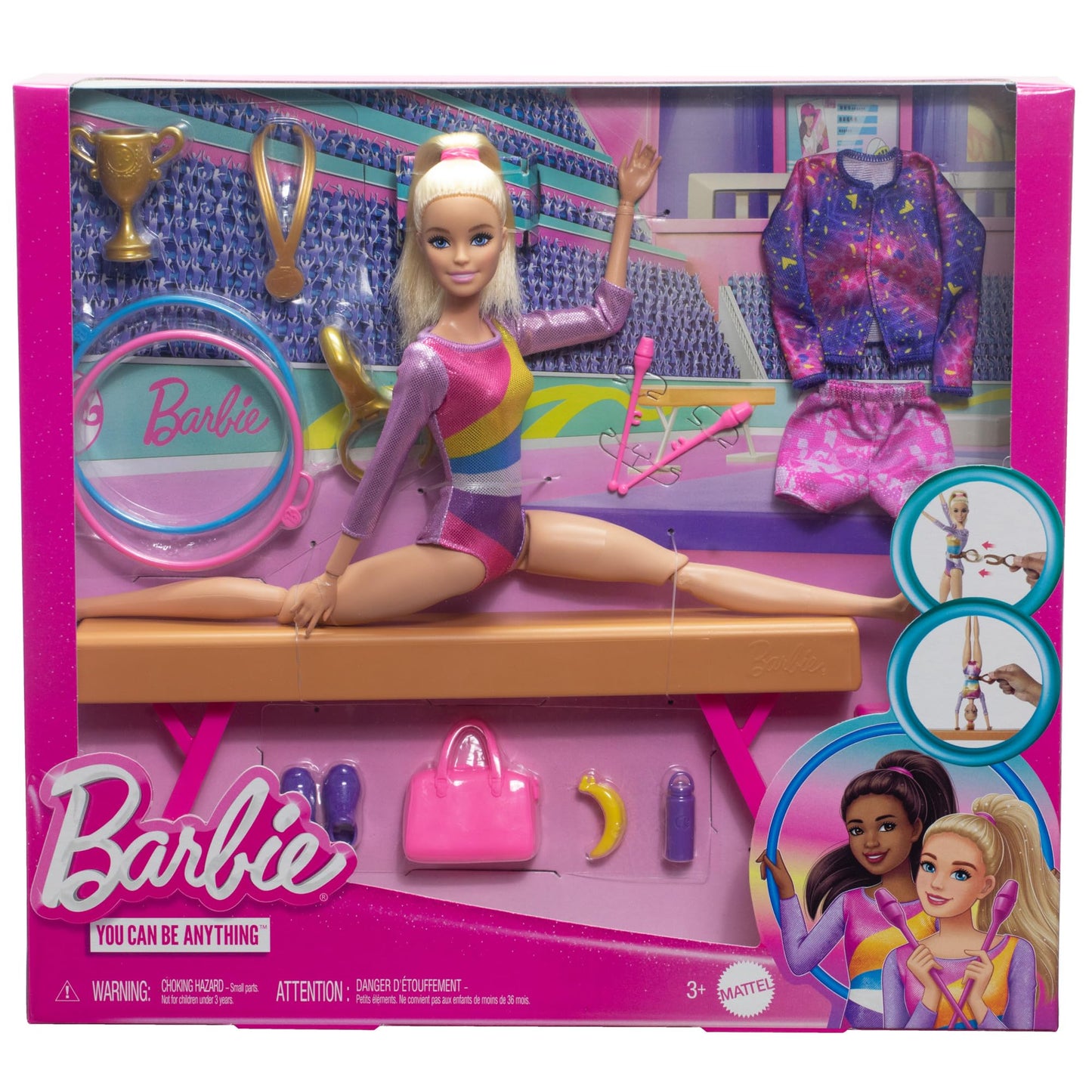 Barbie Gymnastics Fun playset with balance beam and over 10 themed accessories for victorious storytelling, HRG52
