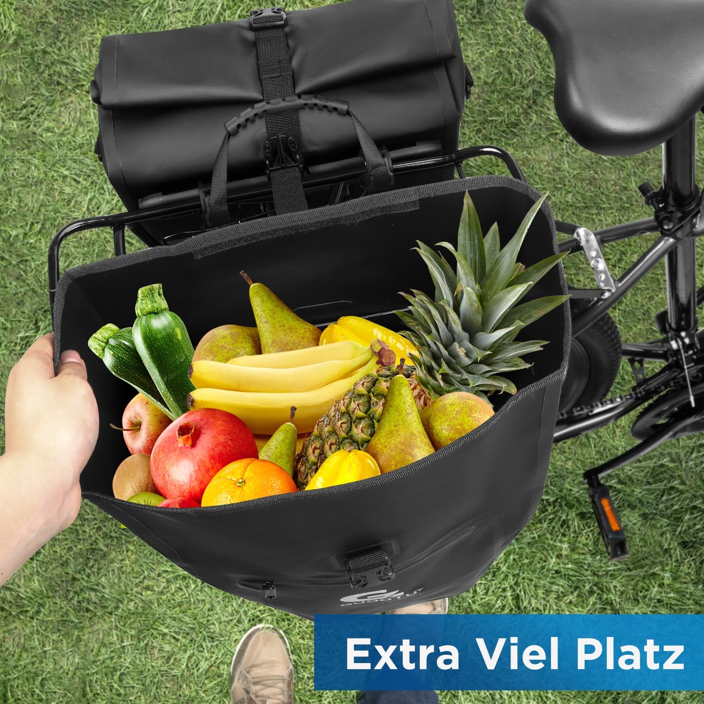 GUOOTU bike bag for rear carrier 32L, made of tarpaulin Rear luggage carrier bag with reflectors, with carrying handle and shoulder strap (Black 32L, Single)