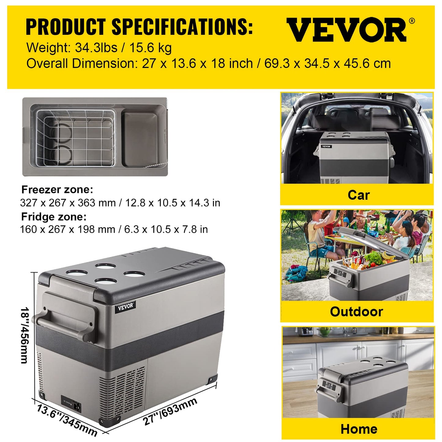 VEVOR Compressor Cooler Auto Refrigerator 45L Portable Fridge Small Freezer for Boat Truck Car Camping