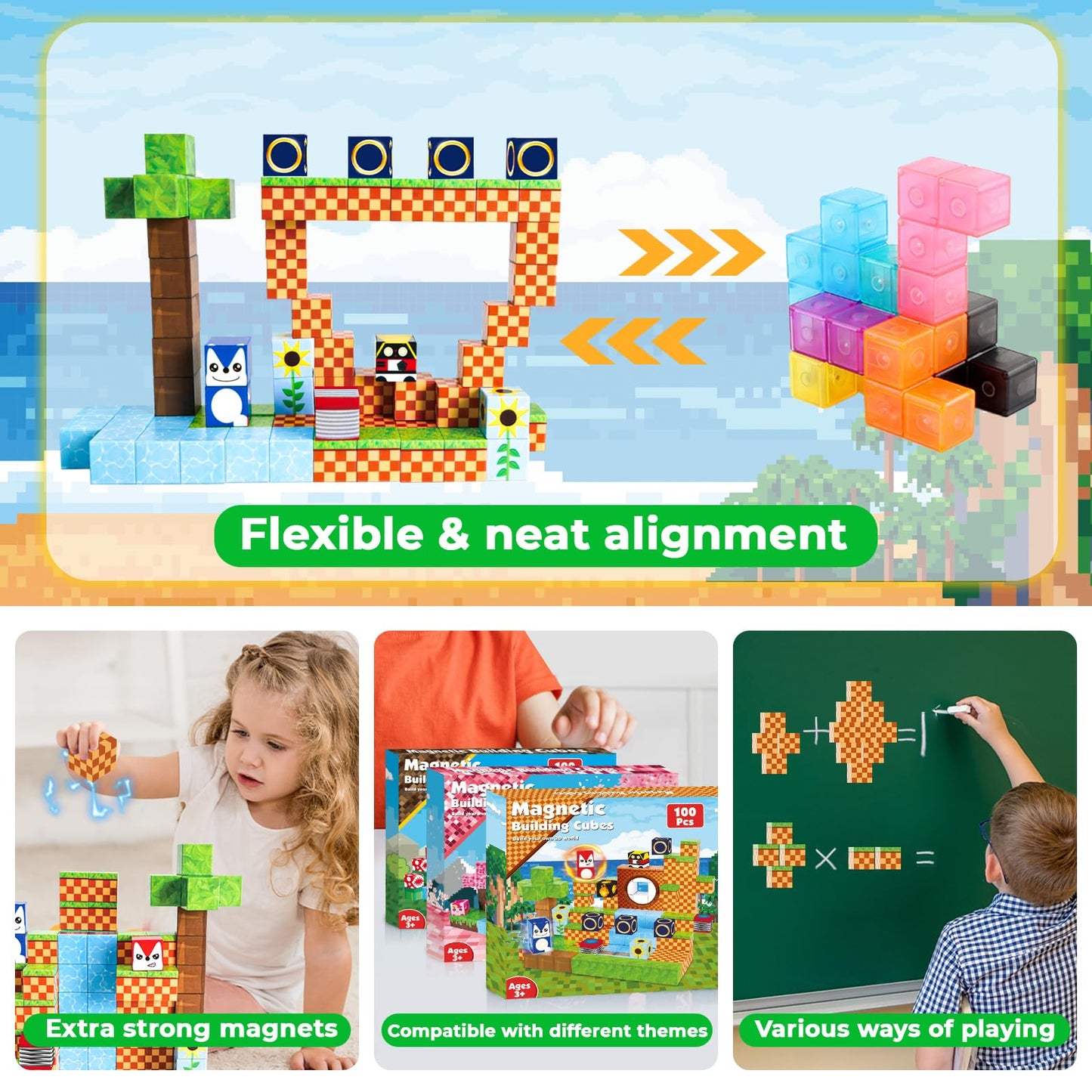 Advent calendar 2024, 100 magnetic building blocks with magnetic cubes, STEM building Montessori, sensory toys, gifts for kids, boys, girls, ages 3, 4, 5, 6, 7, 8, 9, 10.