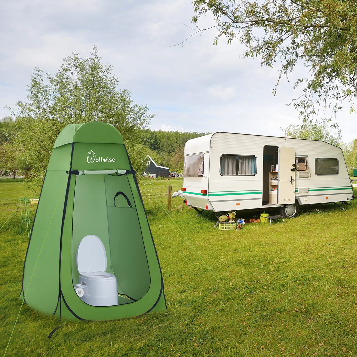 WolfWise Pop-Up Shower Tent UV Protection, Toilet Tent, Changing Room, Portable Camping Shower Cabin Toilet Tent Mobile Changing Room Outdoor Toilet Tent, Spacious Private Tent Camping Tent for Hiking Beach Green
