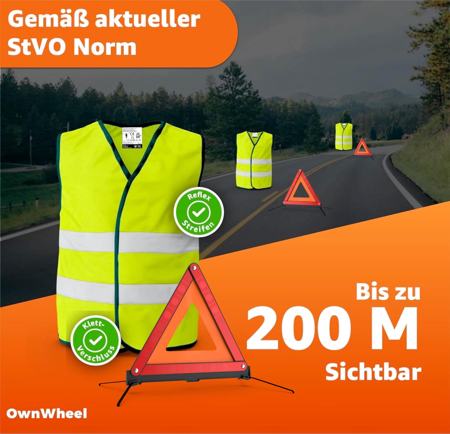 3 in 1 set car breakdown set tested 2025 & car accessories - car first aid kit with first aid kit & warning vest & warning triangle for StVO