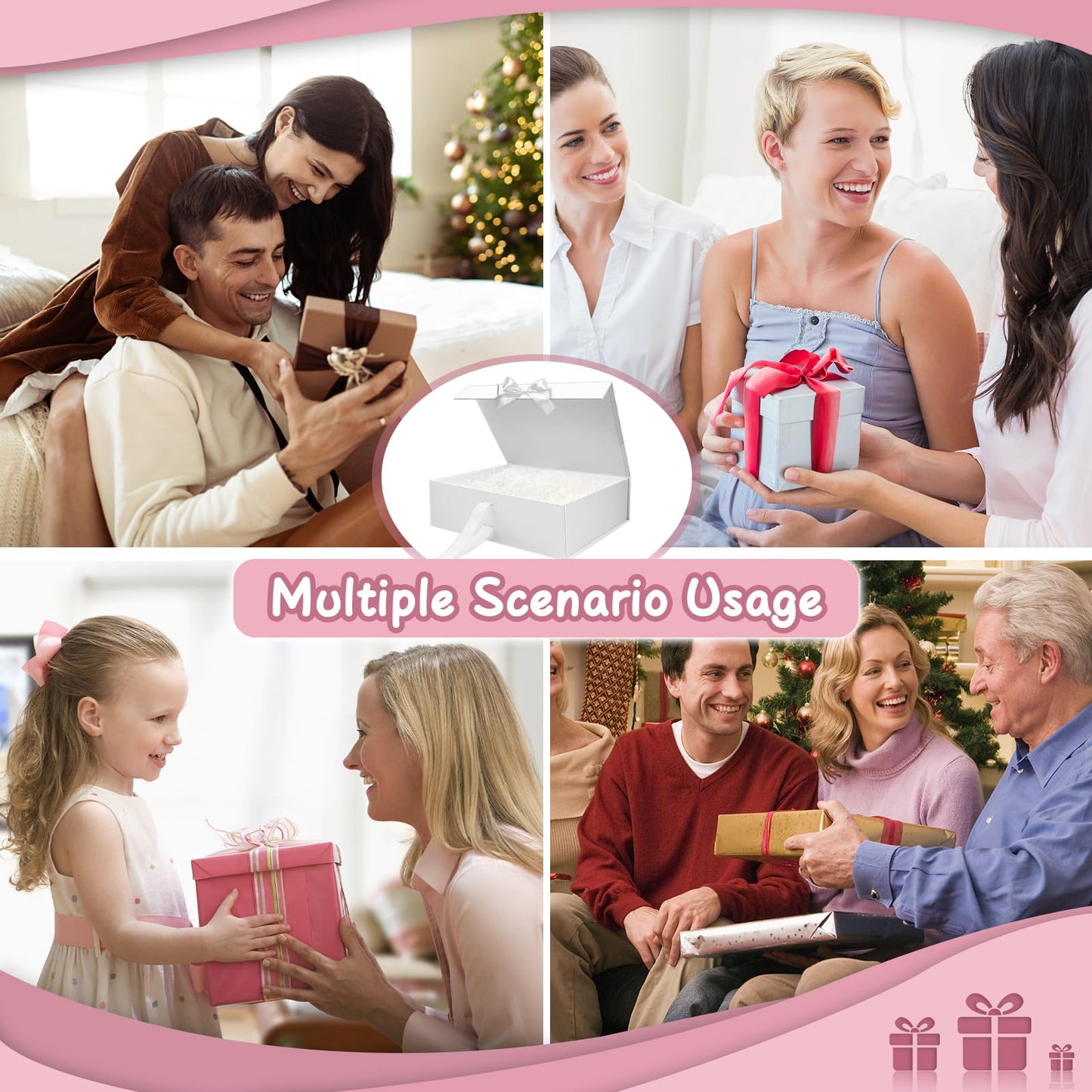 Sekepingo White Luxury Large Magnetic Gift Box, 32.5*23*10.5cm Gift Box with Ribbon, Paper & Greeting Card Party Favor Box for Wedding, Birthday & Mother's Day.