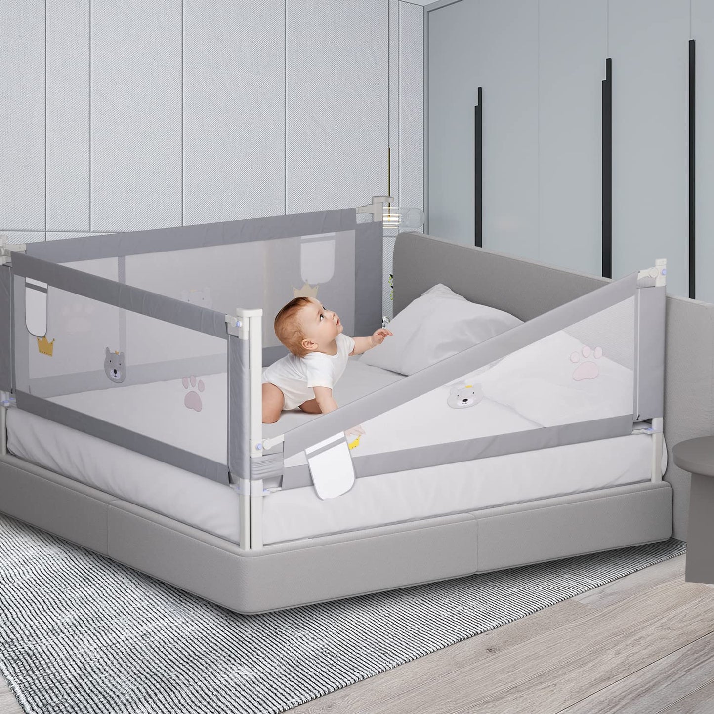 Ikodom bed rail 2X 200cm and 1x 180cm, adjustable height from 70-98cm, bed guardrail, safety rail for kids, easy to assemble baby bed rail.