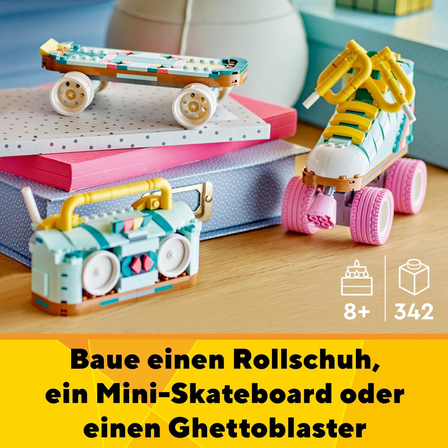 LEGO Creator 3-in-1 Retro Roller Skates - Build and display toy - Transforms into a mini skateboard or boombox radio - Creative gift for boys and girls aged 8 and up - 31148