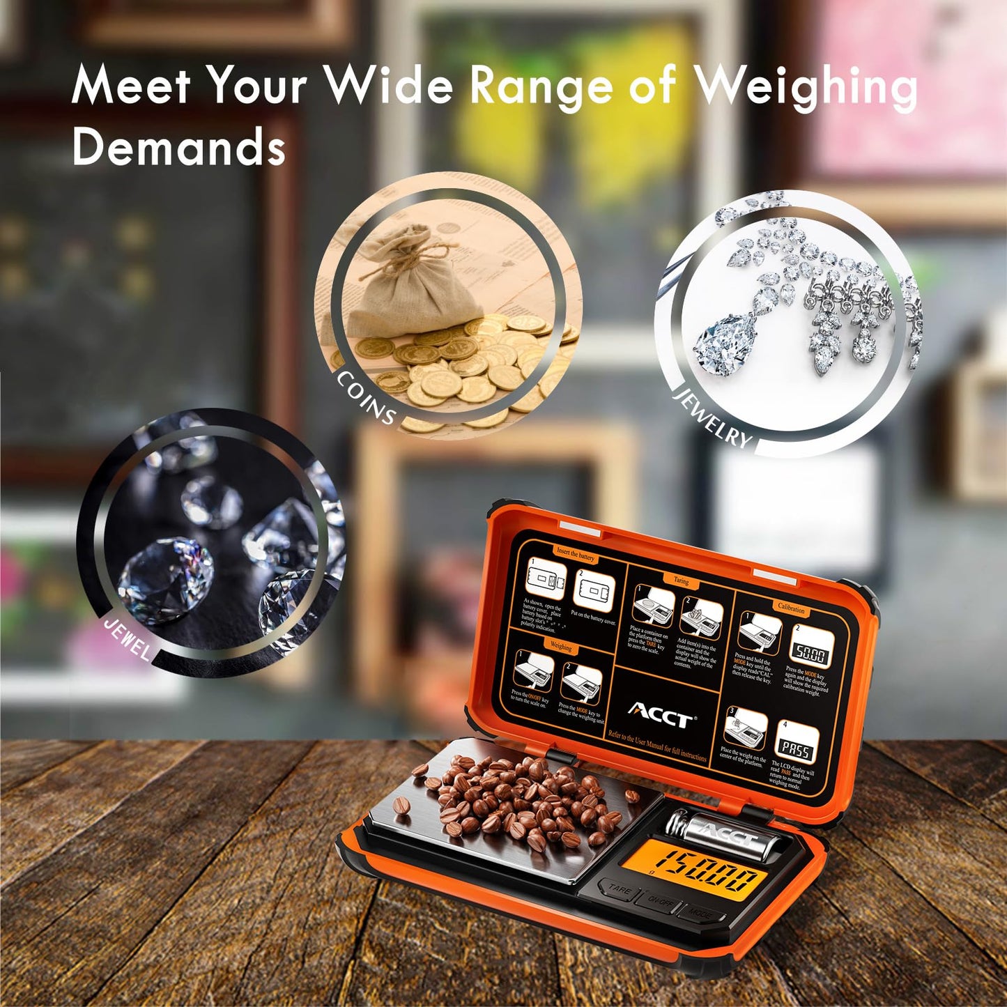 ACCT Precision Pocket Scale, 200g x 0.01g, Jewelry Gram Scale, LCD Display, One-Click Conversion, 6 Units, Mini Scale for Food/Powder/Herbs/Coins (including Battery)