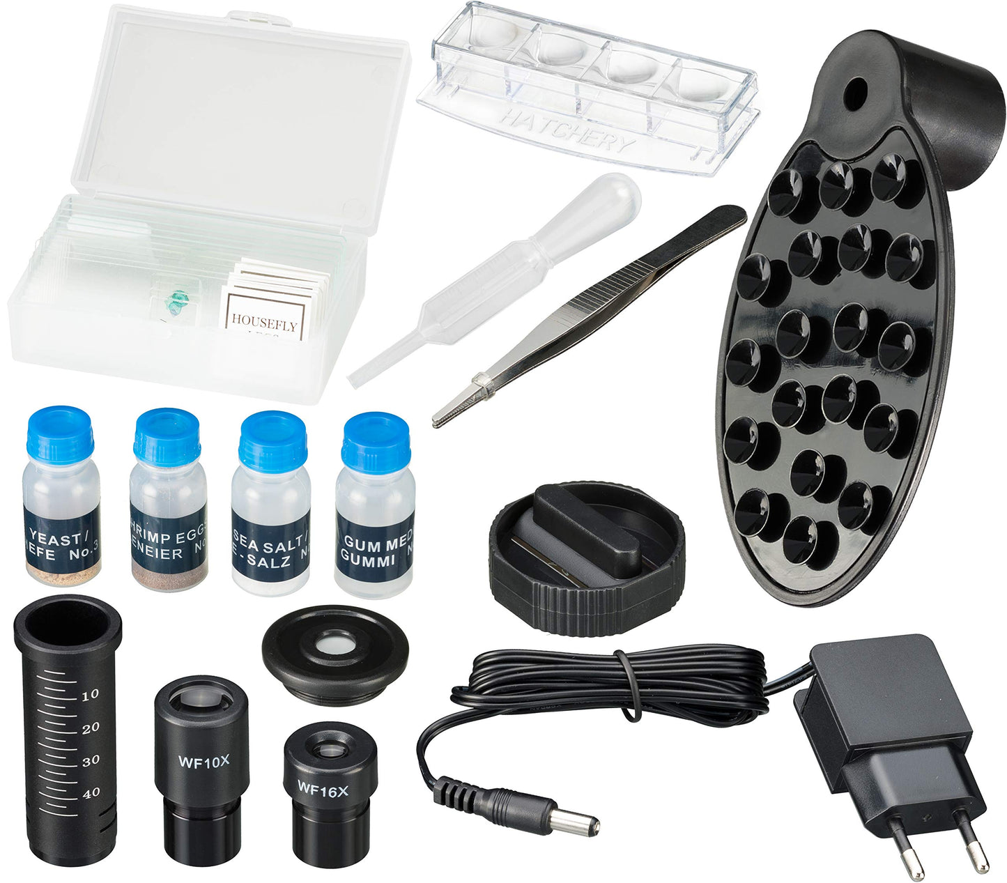 National Geographic 40-1280x microscope with incident/transmitted light illumination, smartphone holder, and extensive accessories for beginners in microscopy, black