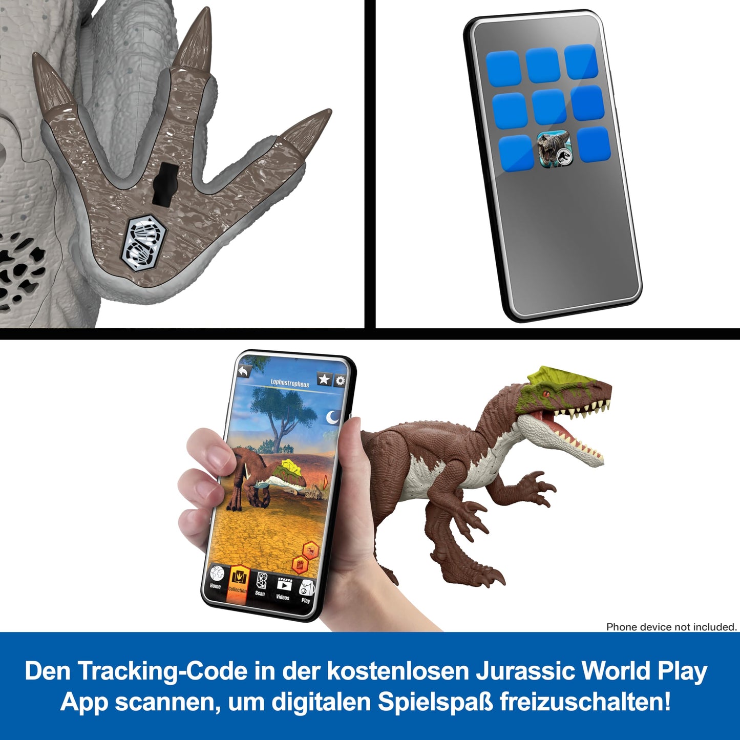 Mattel Jurassic World: The Rebirth Wild Roar Baryonyx dinosaur toy with controllable biting attack in multiple directions and roaring sound, digital gameplay options, JGC79