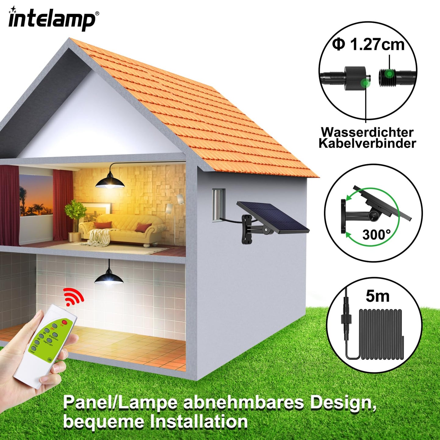 INTELAMP Solar Pendant Light, Outdoor Hanging Solar Lights with Remote Control, Waterproof Hanging Lamps for Garden Patio Balcony Gazebo IP65
