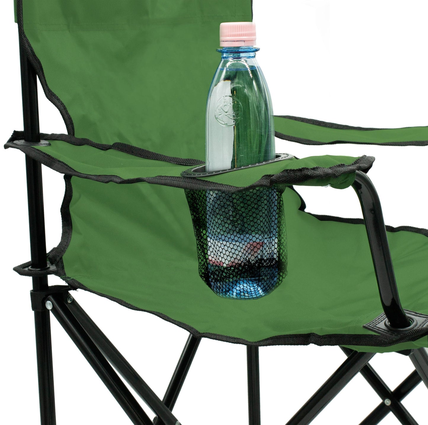 Folding camping chair with cup holder 2-pack - green - Portable camping chair with carrying bag - Foldable chair for festivals, leisure, garden, fishing - Supports up to 100kg.
