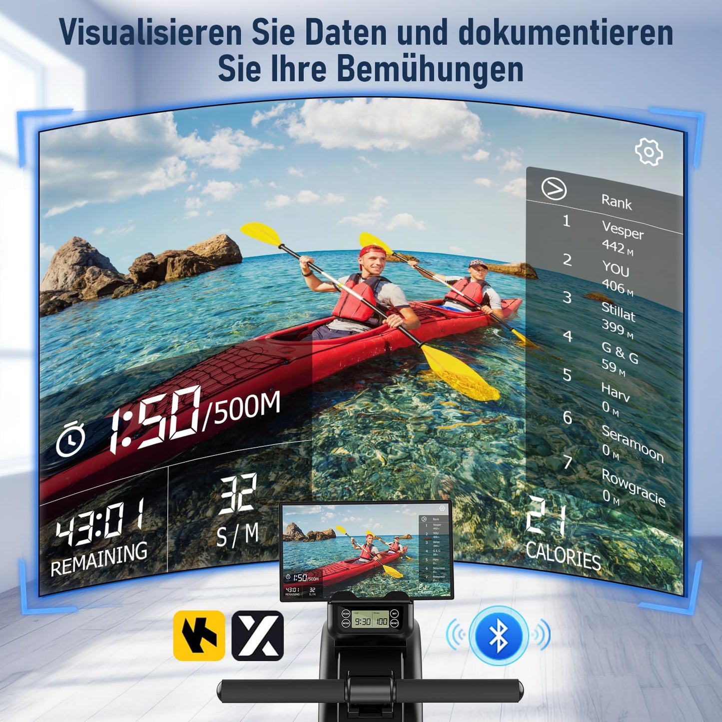Home rowing machine, 16 levels of resistance, MOSUNY Quiet Magnetic Rowing Machine, Upgraded Dual Slide Rails, App-compatible LCD display, Supports up to 160kg.
