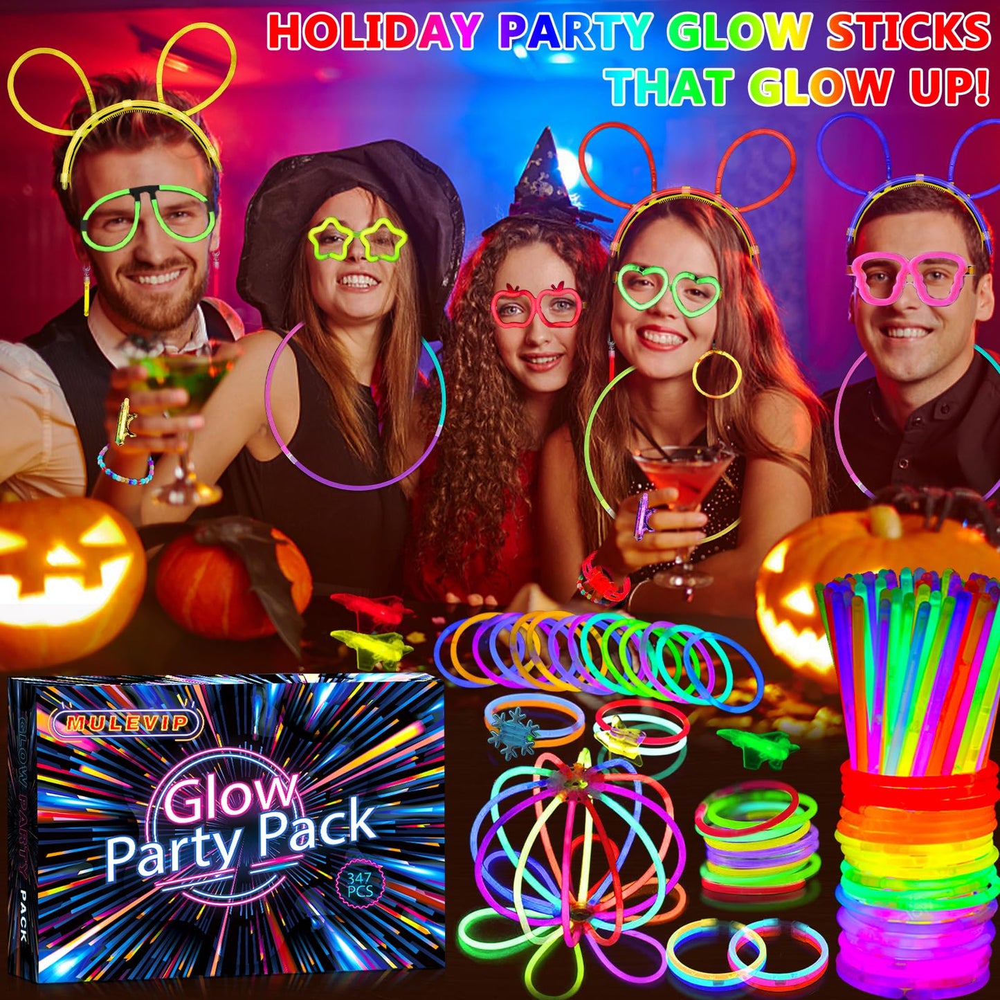 MULEVIP Glow Sticks Party Set 425 Pieces Glow Sticks, Neon Party Glow Bracelets Wedding Glow Toys for Party Decor, Glow Sticks Wedding, Light Sticks for Kids