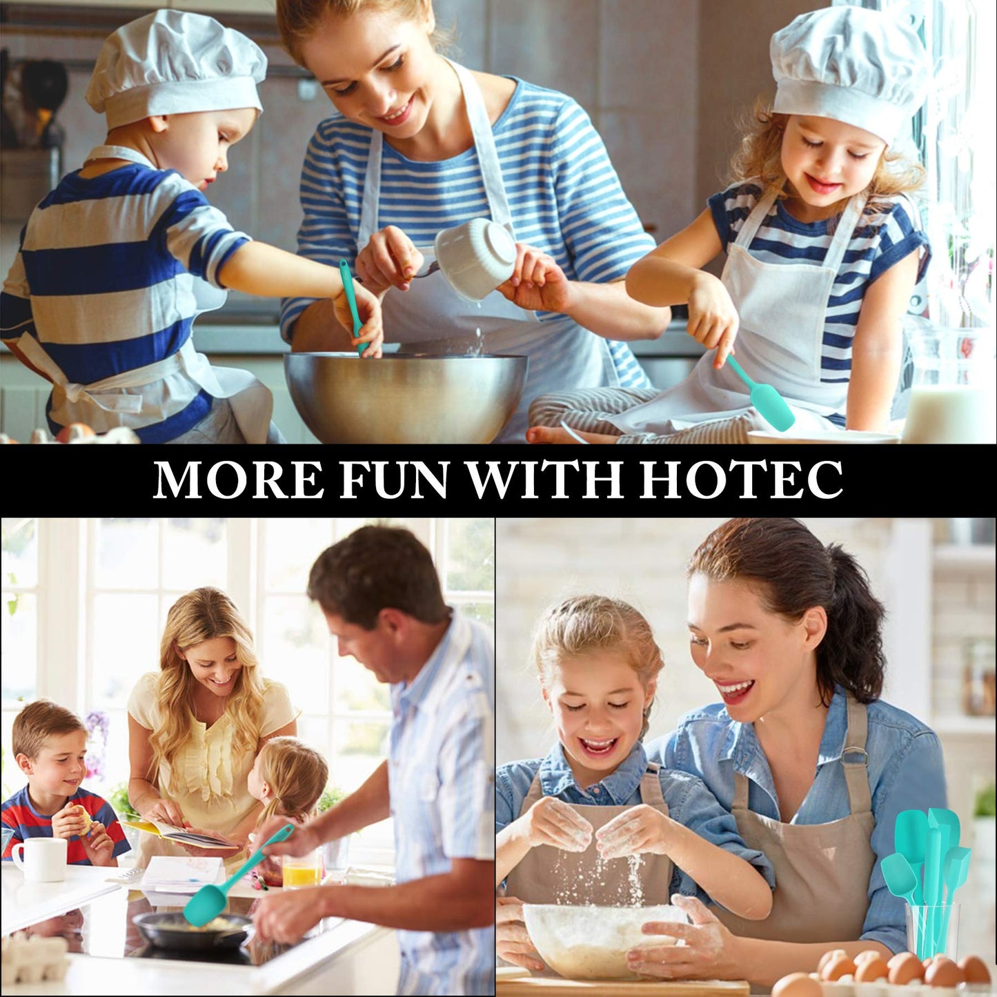 HOTEC 315°C heat-resistant BPA-free silicone rubber spatula set, kitchen spatula, baking, mixing for non-stick cookware, dishwasher safe, 5-piece set, Aqua Sky