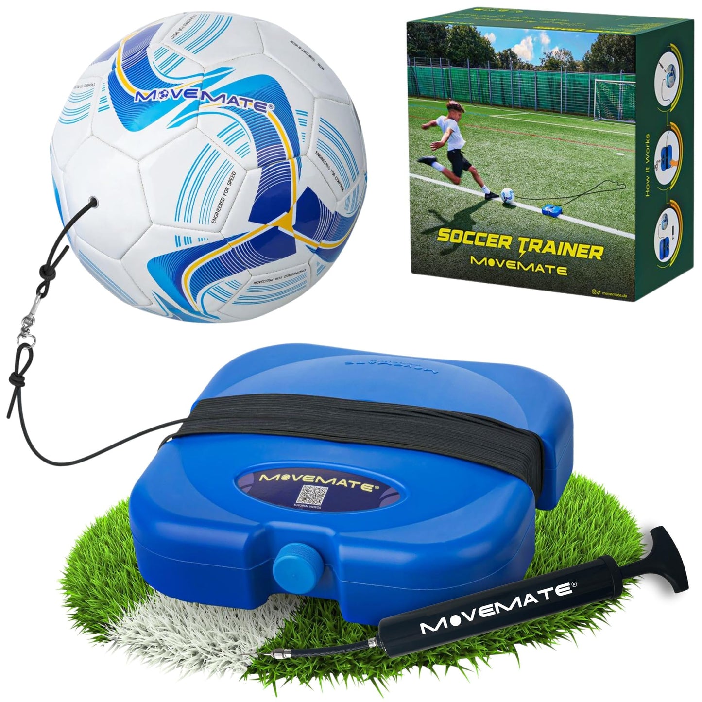 MOVEMATE® Soccer Training Set incl. Soccer Ball with String | Popular soccer gift for boys | Innovative outdoor training device for the garden, on the soccer field (For adults (420g ball)