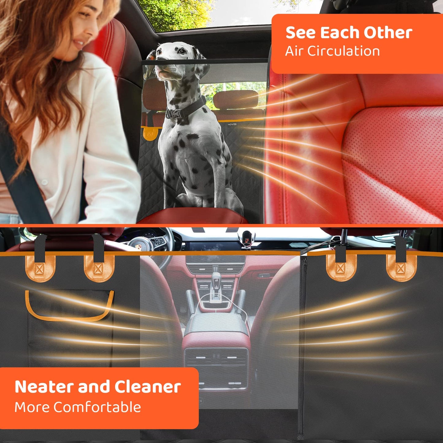 KYG Dog Car Seat Cover for Back Seat with Side Protection and Mesh Window, Scratch-resistant and Water-repellent Dog Car Blanket, Dog Mat, Back Seat Bench, 135 x 148 cm Black