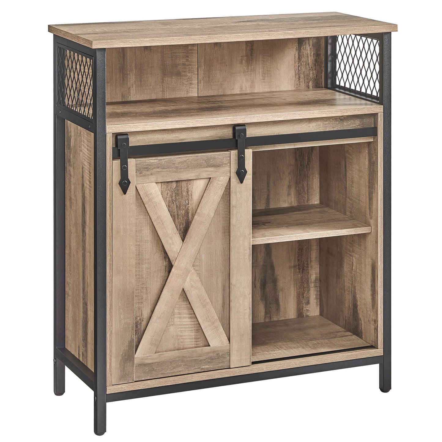 VASAGLE sideboard, kitchen cabinet, storage cabinet, with sliding door, 30 x 70 x 80 cm, adjustable shelf, open compartment, country style, for living room, oak brown-black LSC089B50