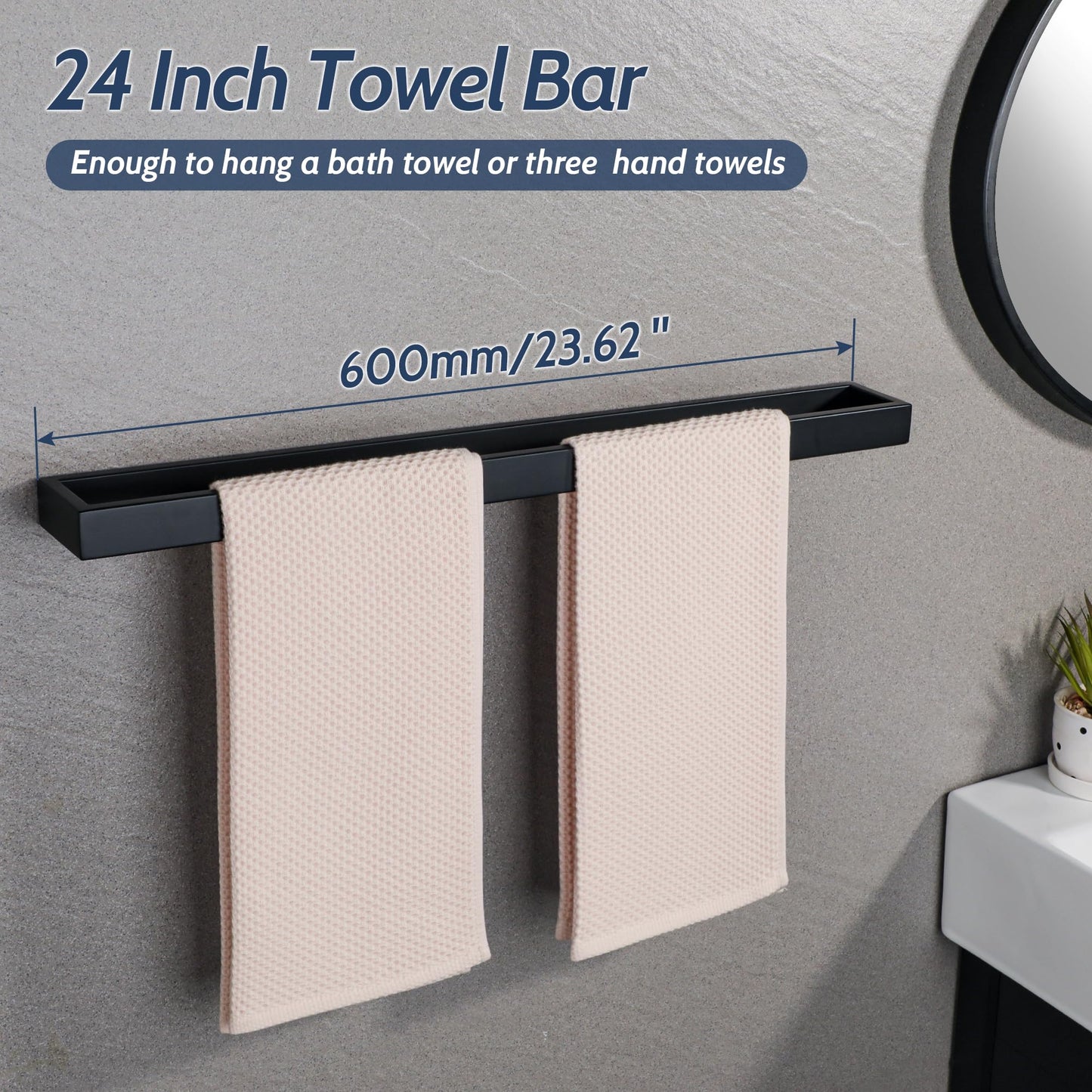 SAYAYO towel holder black 60CM towel holder bathroom towel rack guest towel holder wall mounted stainless steel bath towel holder for bathroom and kitchen.