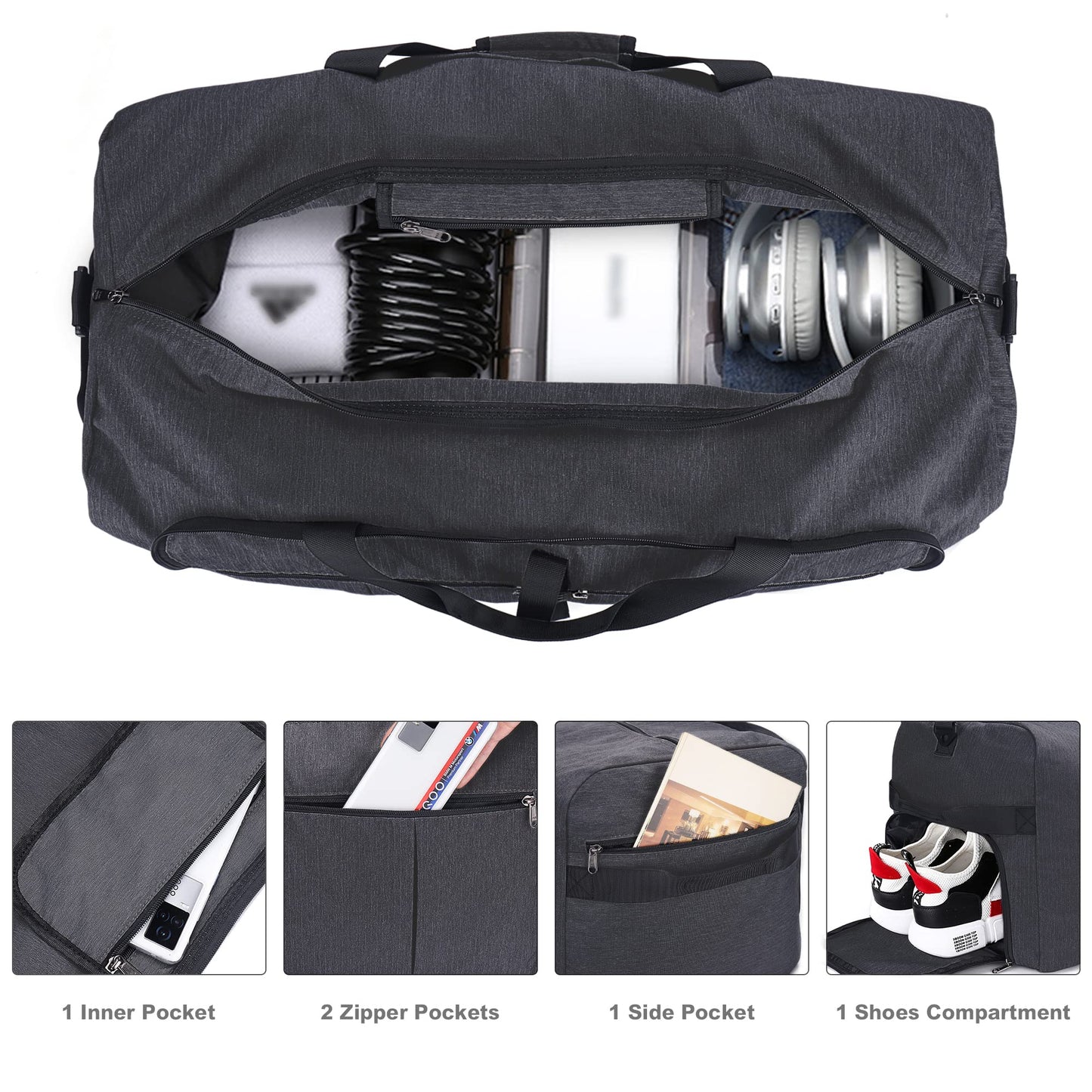 Urtala Foldable Travel Bag for Men & Women, 100L Large Weekender Overnight Bag with Shoe Compartment, Waterproof Carry-on Bag/Sports Bag