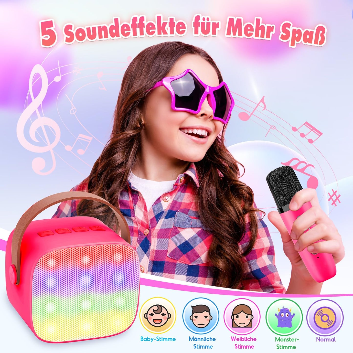 Dislocati Portable Karaoke Machine with 2 Bluetooth microphones, kids gifts toy for 3-12 years Mini Karaoke microphone set with DSP & LED lights Ideal for family gatherings, parties & outdoor.