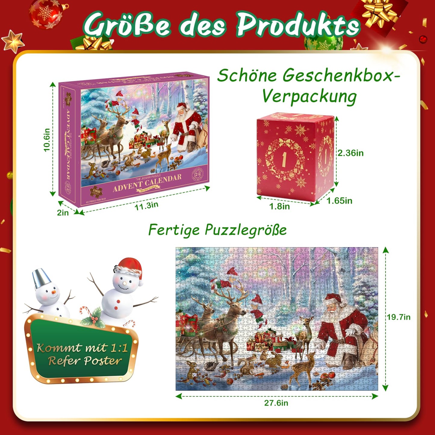 Advent calendar 2024 puzzle for kids and adults, 1008 piece puzzle 24 day Christmas countdown calendar - Christmas gifts for teenagers (27.6 x 19.7 inches)
