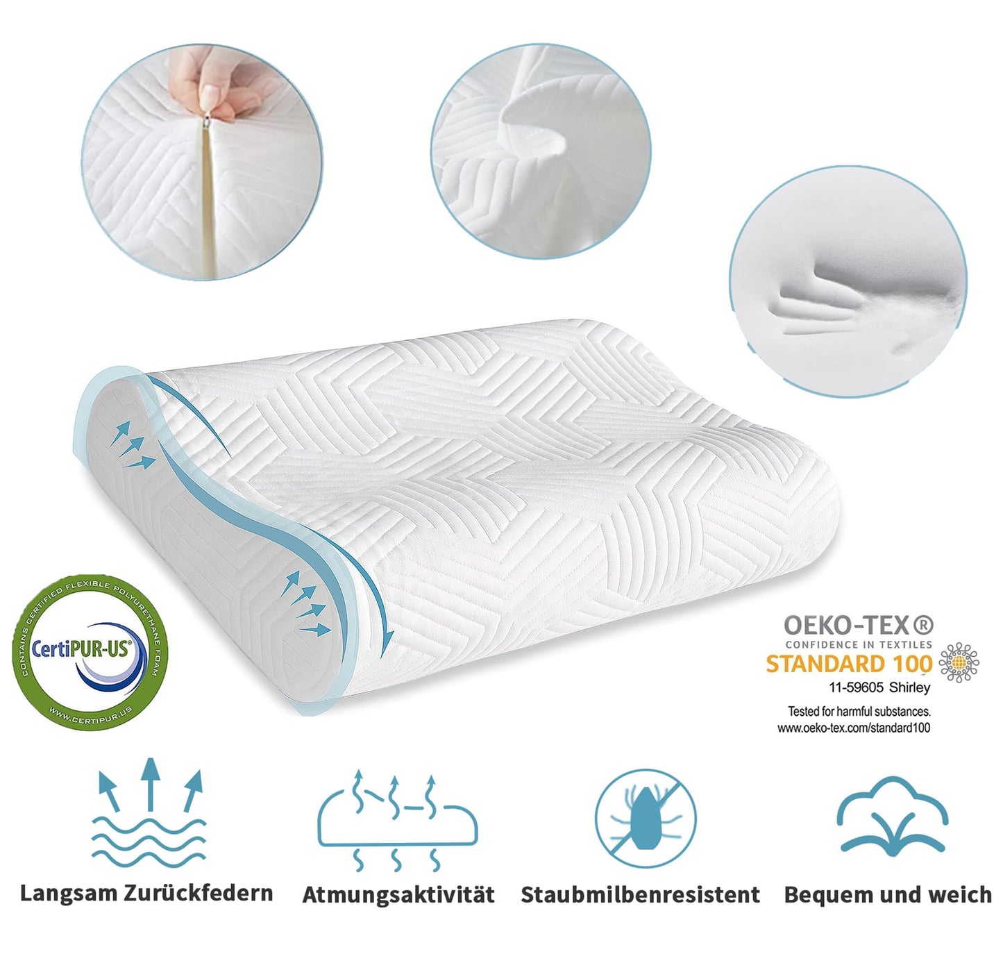 LAMB height-adjustable memory foam pillow, neck pillow neck support pillow ergonomic pillow anti-snoring pillow with removable cover.