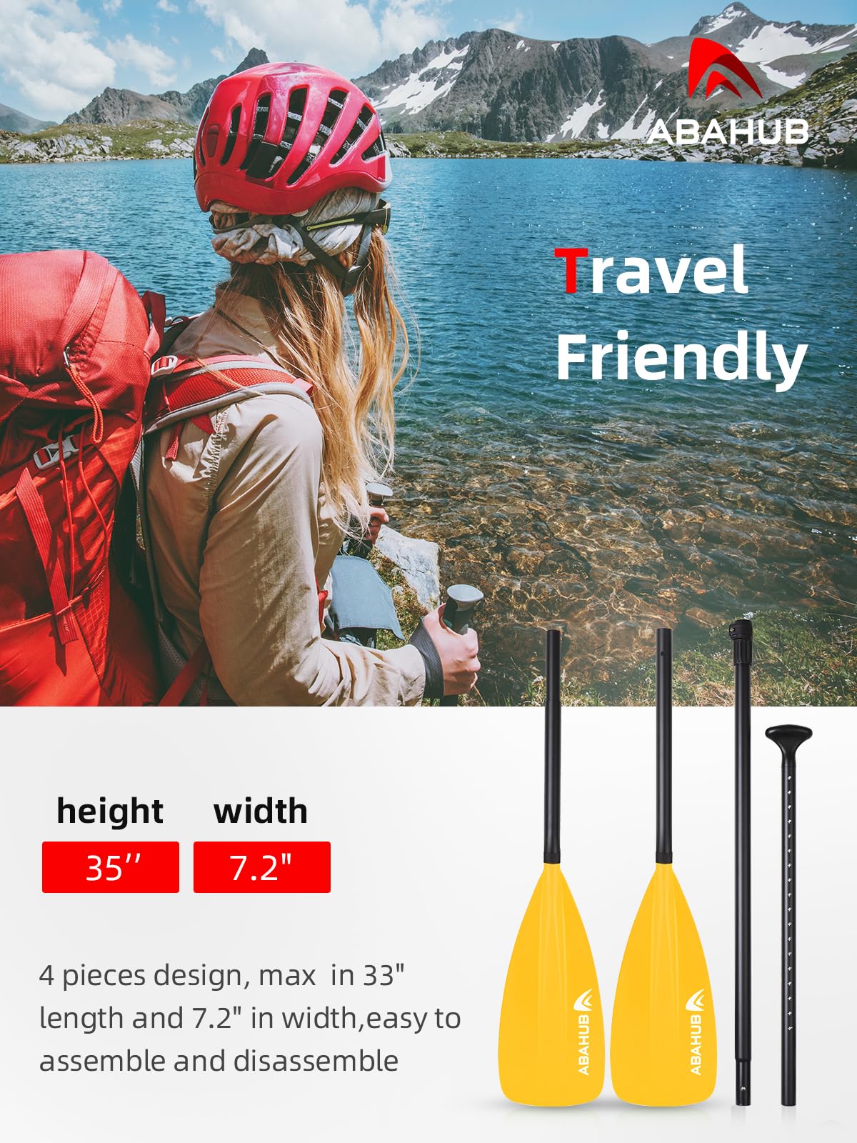 Abahub 2 in 1 Sup Kayak Paddle Aluminum Adjustable Stand Up Paddle for Paddleboard, Aluminum Alloy PU Coated Shaft 172-213cm Plastic Nylon Blade Yellow