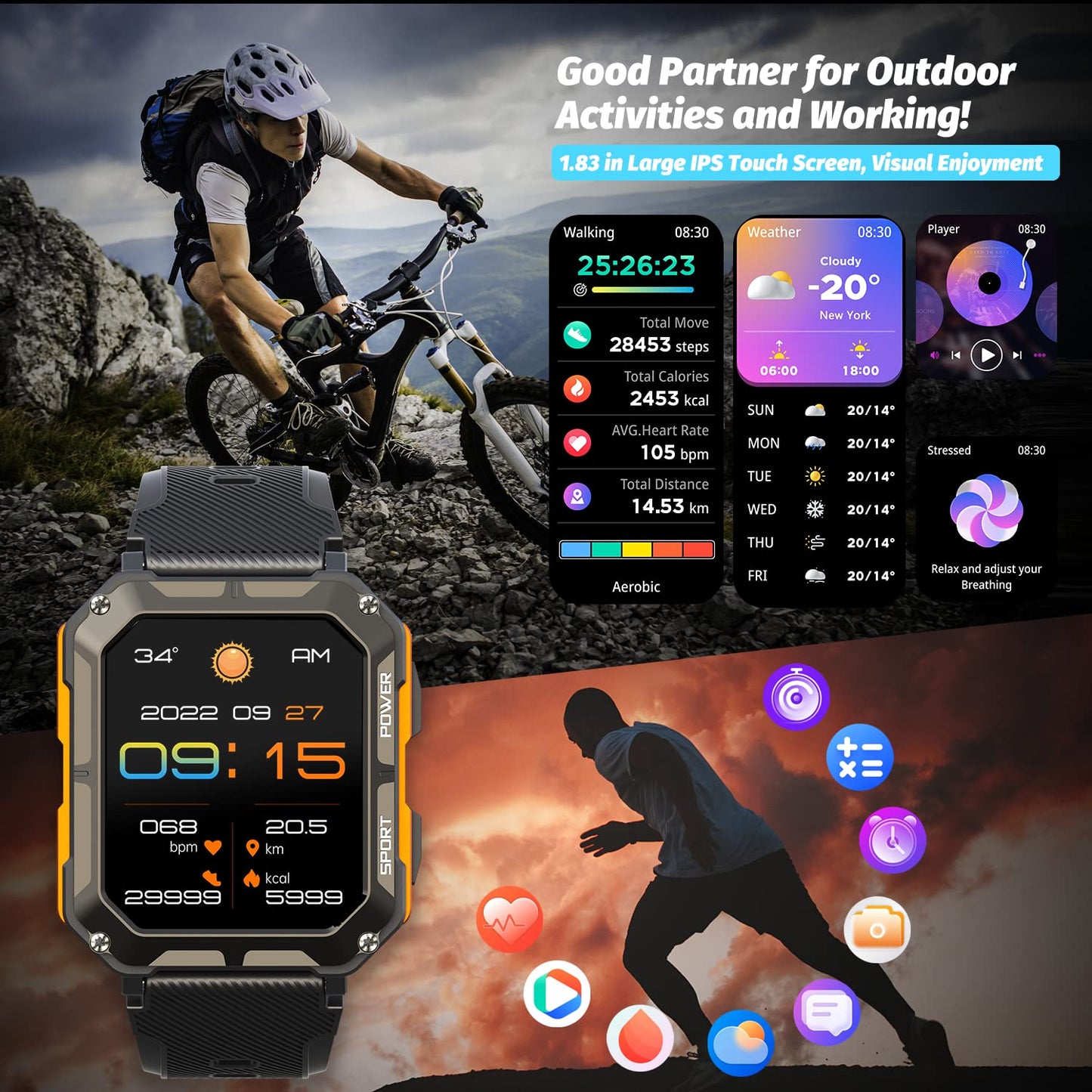 HOFIT smartwatch with phone function, birthday gift for men, men's fitness watch, IP68 waterproof sports watch, 123+ sports modes, fitness tracker smart watch for Android iOS.