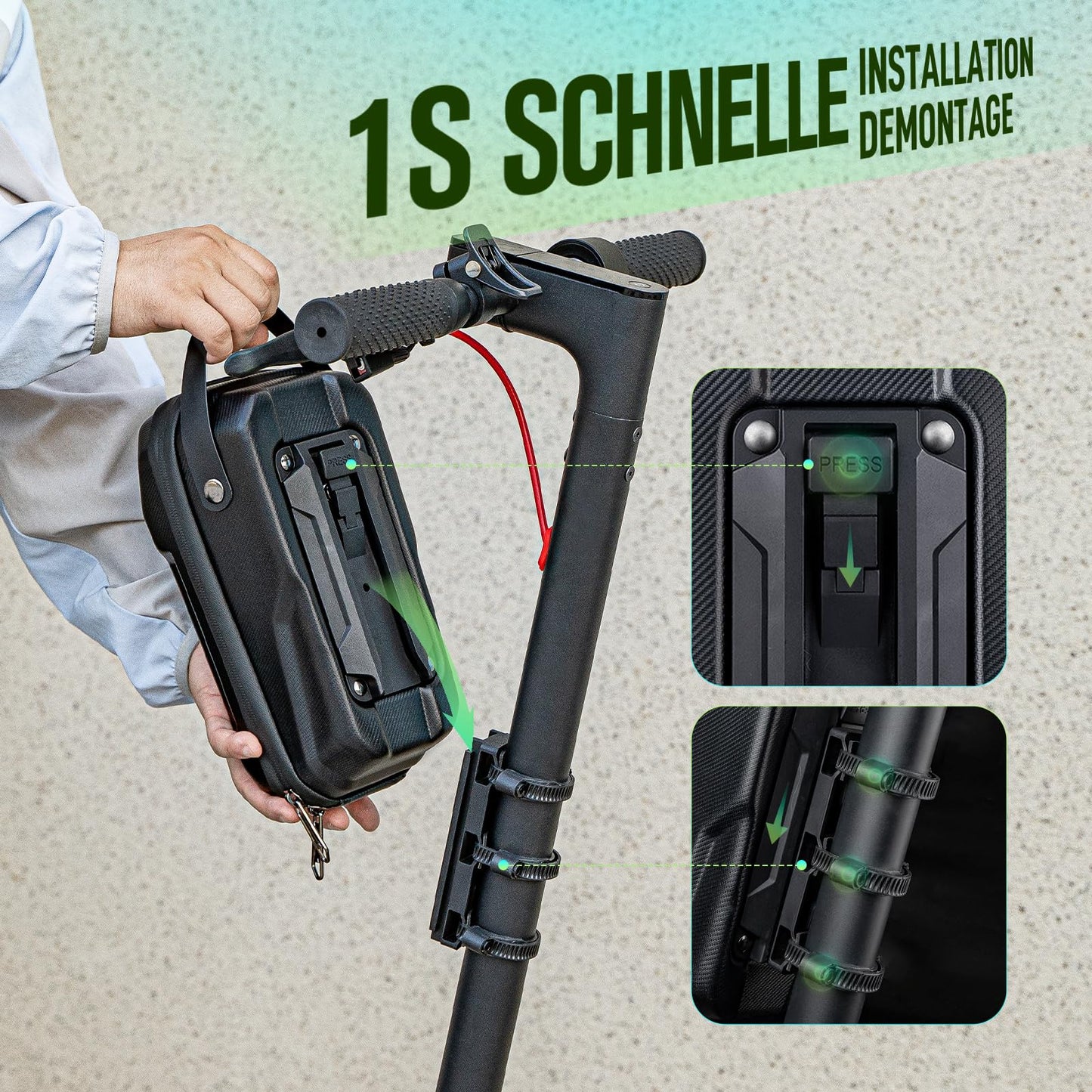 Jeebel 3/4/5L E-scooter Bag & 90cm 7mm handcuff lock, large-capacity handlebar bag with quick-release mounting, bike lock with key, for electric scooters, bicycles (2.8L + lock)