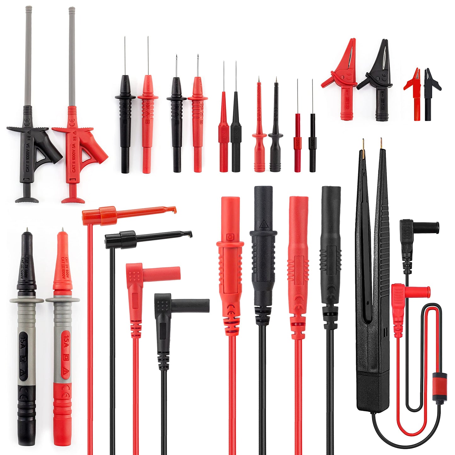 KAIWEETS Test Leads Test Cable Kits 23-Piece Electronic Cables with Alligator Clips, Tweezers, Hooks, Insulated Piercing Needle, Replaceable Test Probes Kit for Digital Multimeter