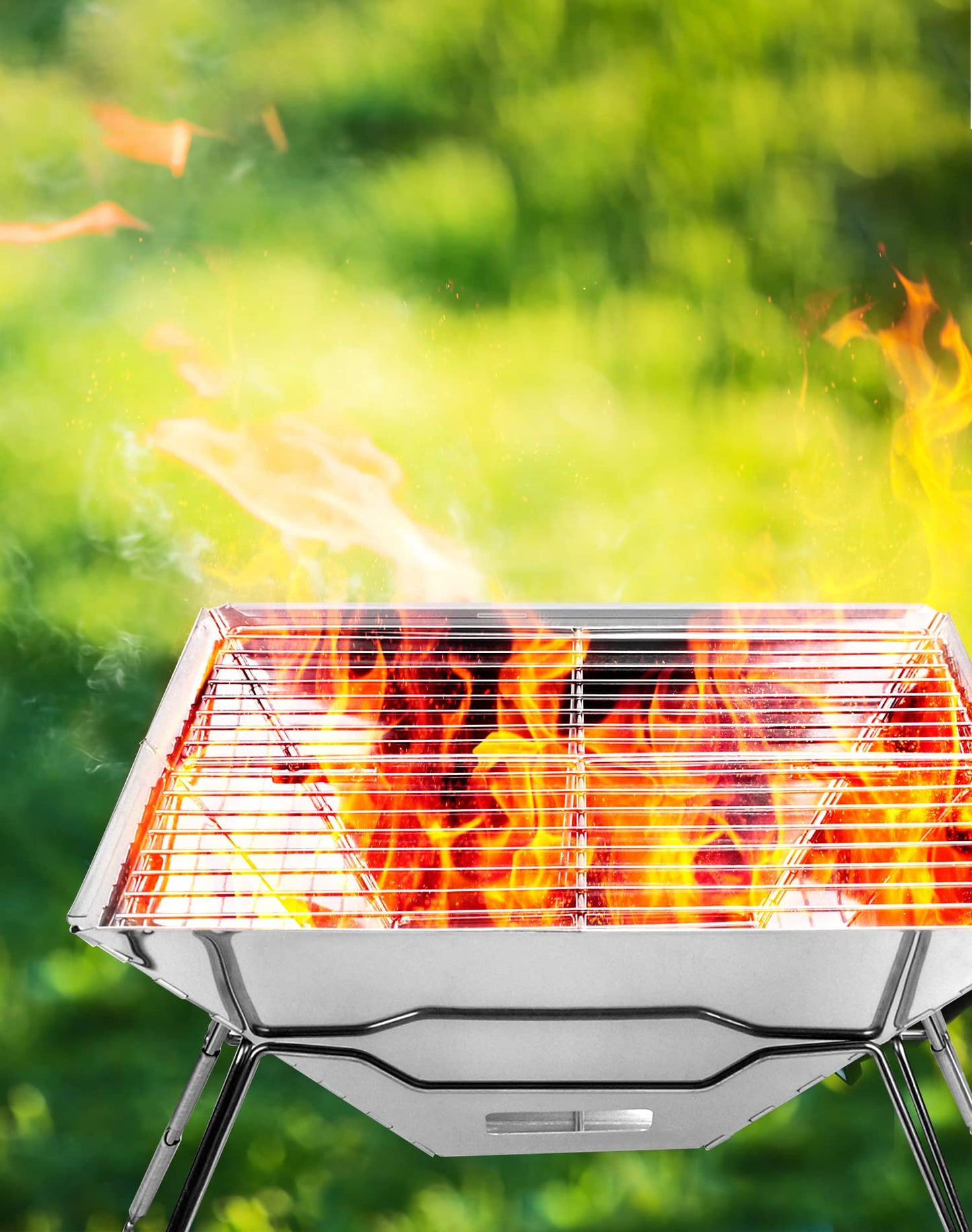 QWORK® Folding Camping Fire Pit Fire Basket made of stainless steel for garden camping outdoor activities (square)