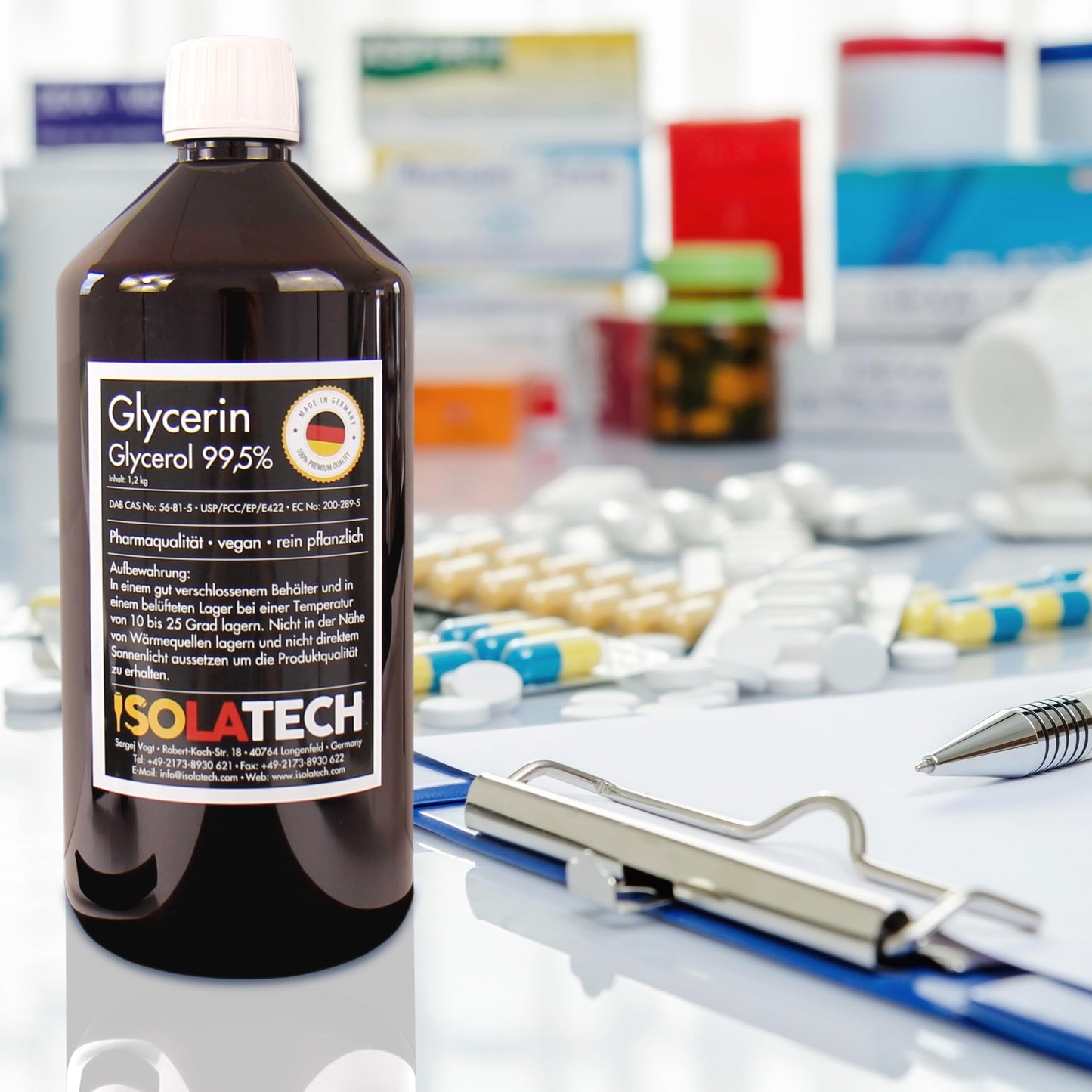 ISOLATECH Glycerin 99.5% 2 liters pharmaceutical grade made in Germany, tested 99.98% pure vegetable, glycerin glycerol liquid transparent 2 x 1000ml bottle (contents 2 x 1.2kg)