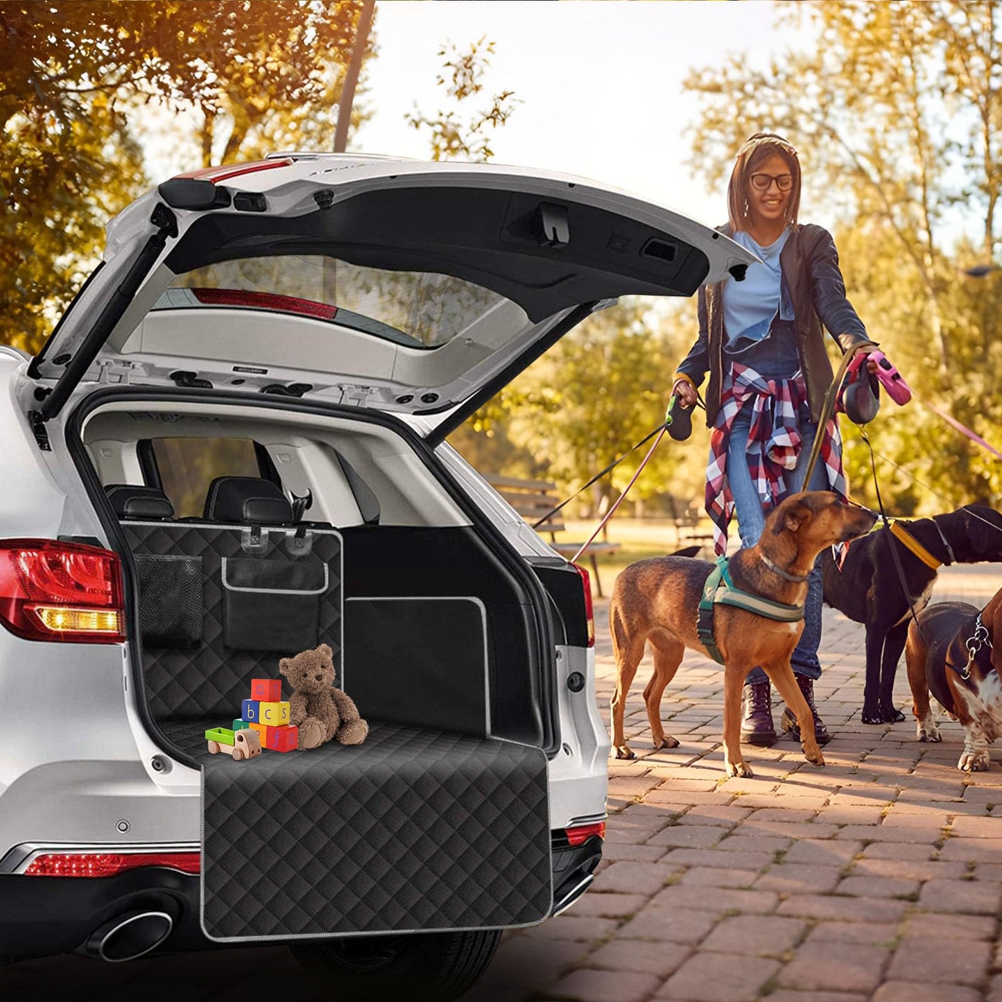 AUSYIWI Trunk Protector with Bumper Guard, Cargo Liner, Quilted Dog Blanket with Storage Bag, Universal Car Mat for Dogs, Water Resistant, Scratch Resistant & Easy to Clean