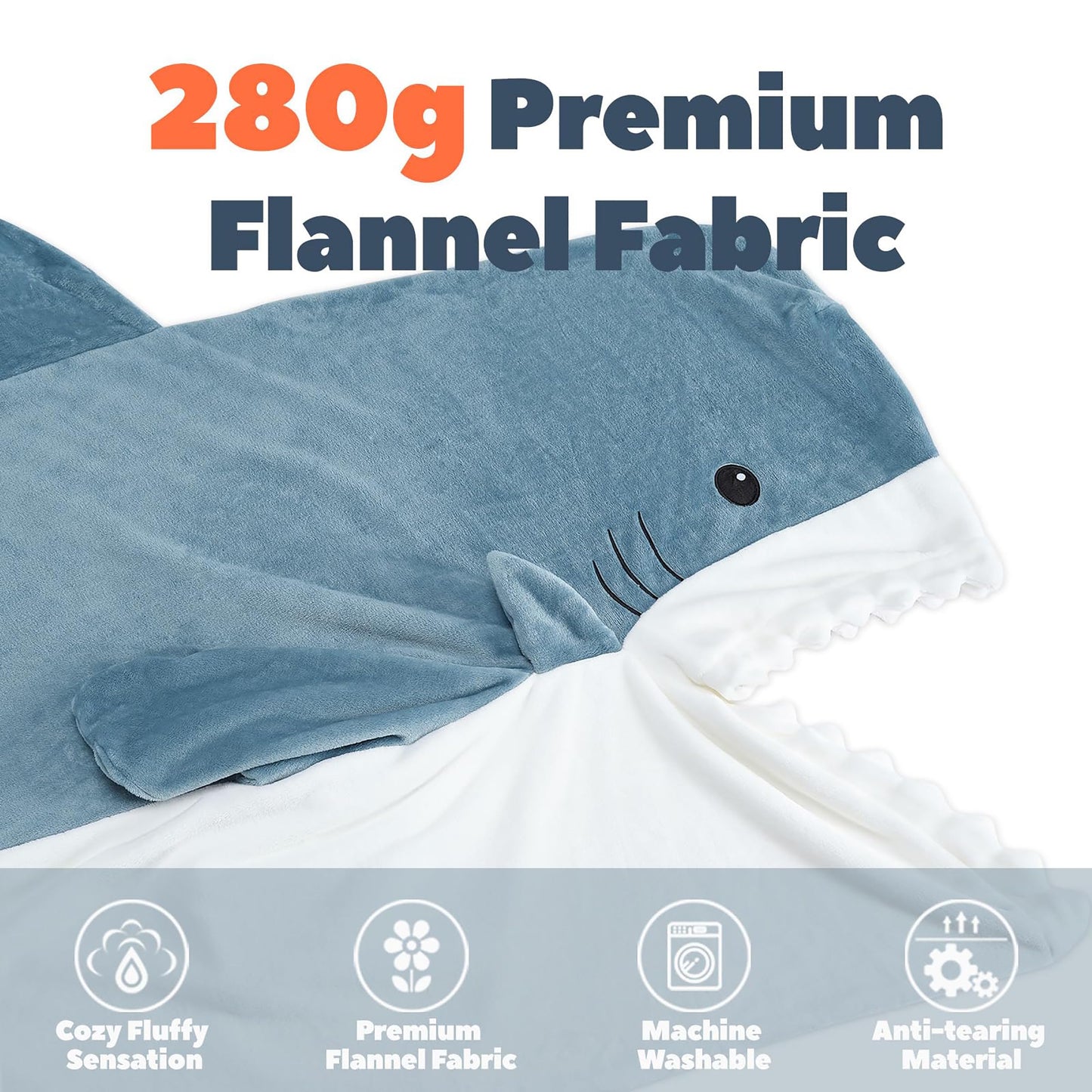 QUSLLIS Shark Blanket - Shark Blanket - made of super soft, cozy flannel with hood, shark tail, blanket hoodie, sleeping bag, portable blanket for adults and children - XL