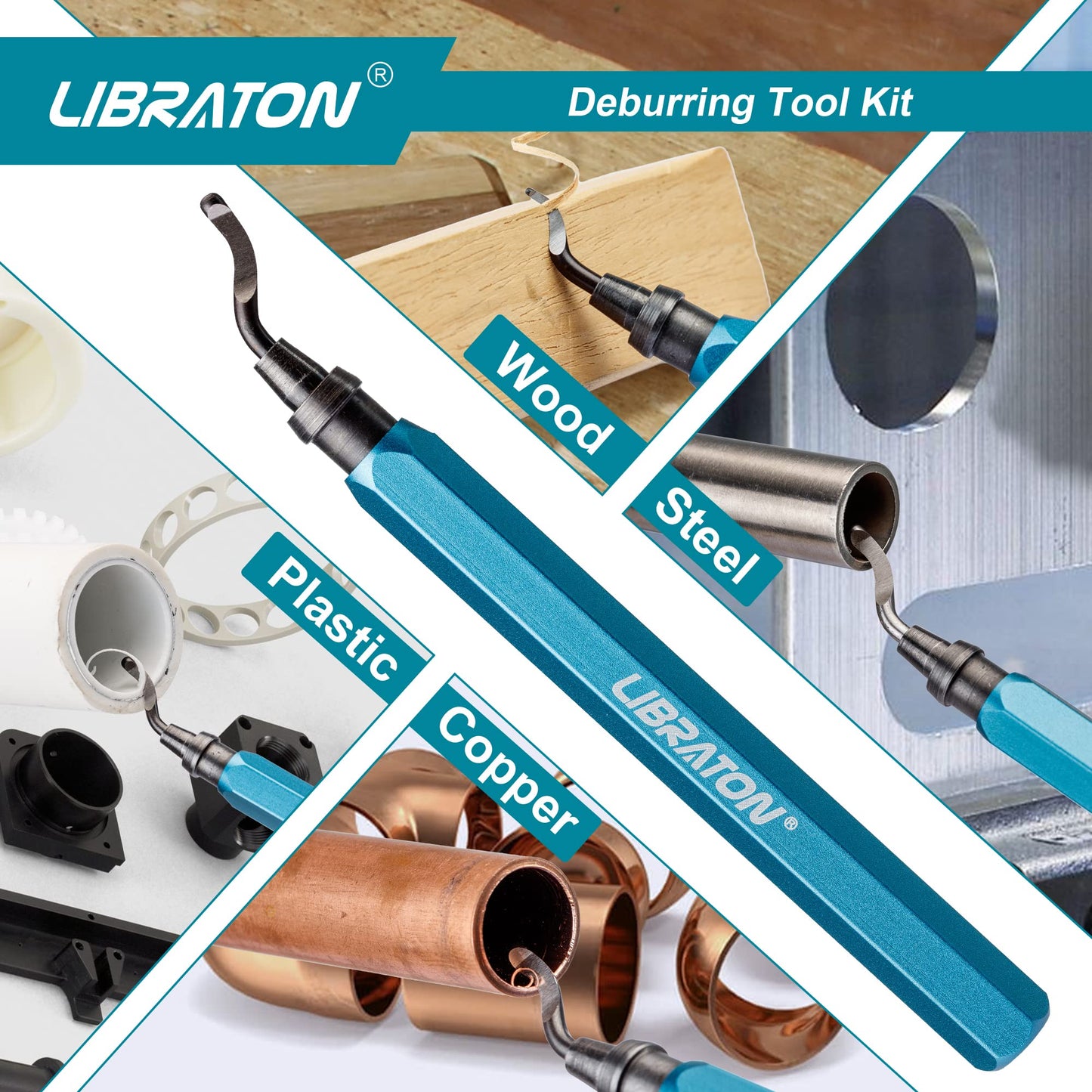 Libraton deburrer with 11 blades (BS1010), hand deburrer, plastic deburrer, universal deburring tool for plastic (including 3D printing), metal, stainless steel, aluminum, steel