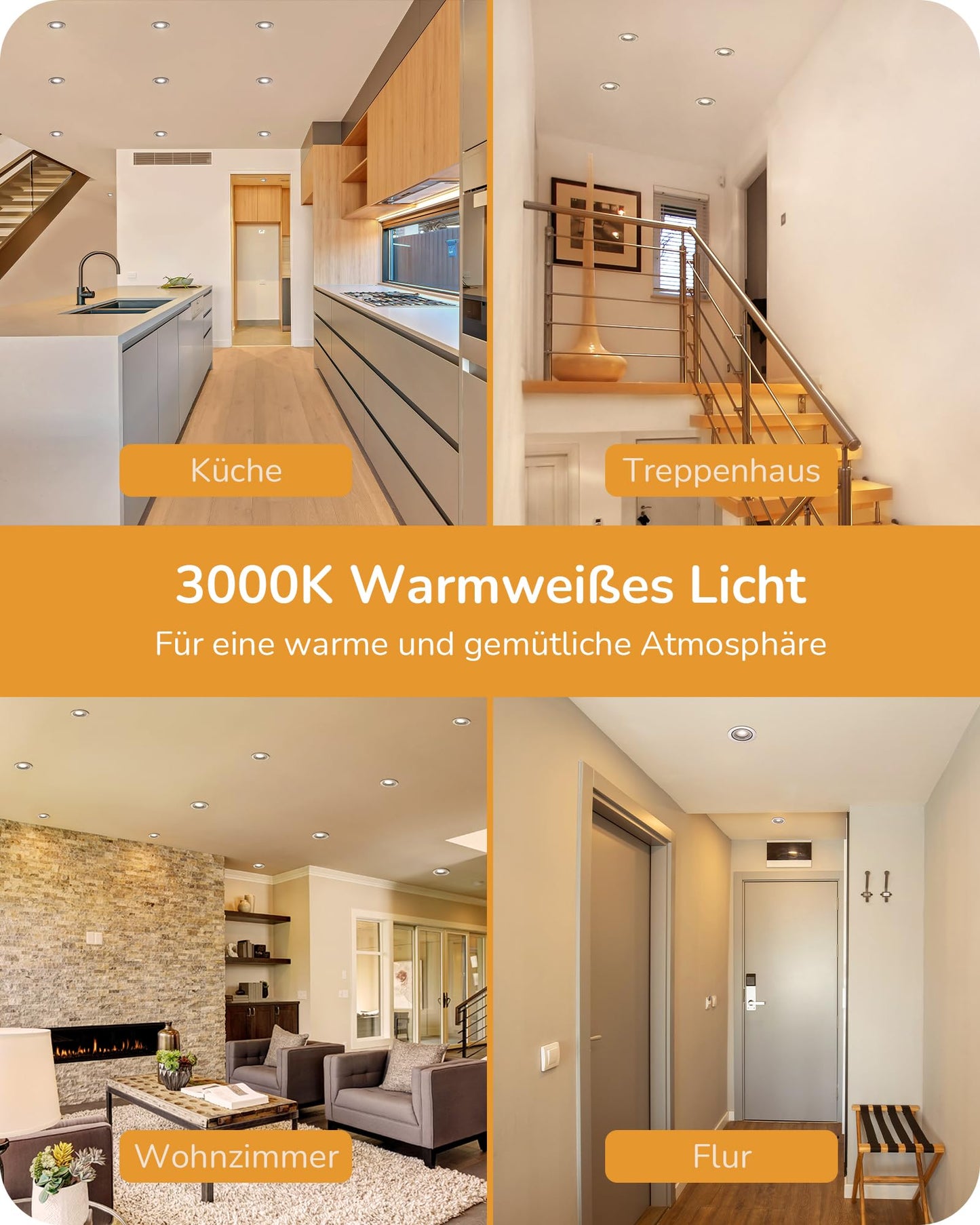 EDISHINE LED Recessed Lights 230V, Flat Dimmable LED Spots, 64mm Swiveling Recessed Lights, Warm White 3000K, 5W 400LM Recessed Lights, Replacement for 50W Halogen Lamp, Nickel Color, 10-Piece Set