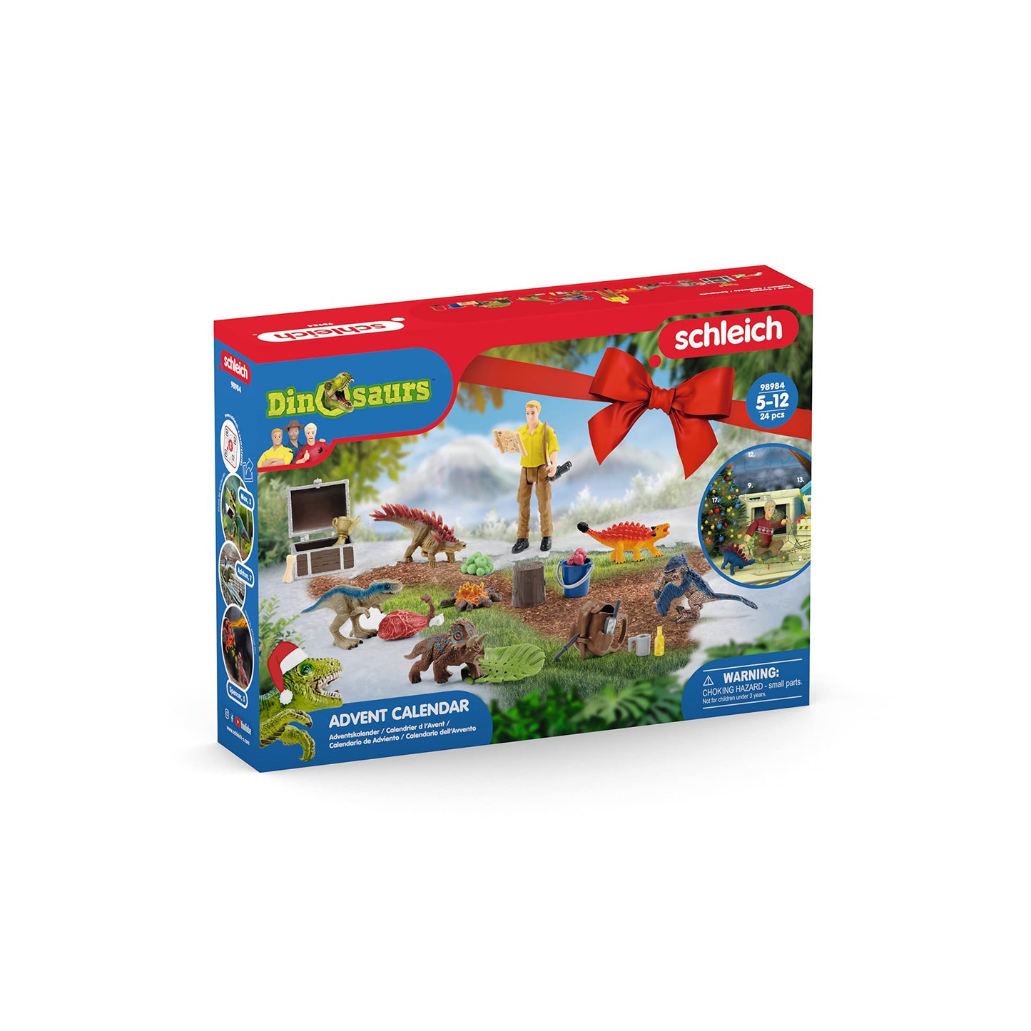 SCHLEICH Dinosaurs | Advent Calendar 2025-98984 | with movable figure Luis, 6 mini dinos, treasure chest & lots of accessories | Dinosaur toy & gift idea for kids aged 5+ | 24 pieces