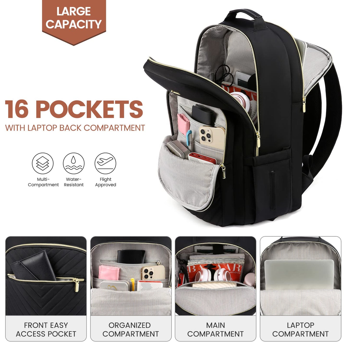 LOVEVOOK Backpack for Women, Large 15.6 Inch Laptop Bag Waterproof School Backpack for Girls Teenagers Daypacks Black, Elegant Backpack Work Bag for School College Travel.