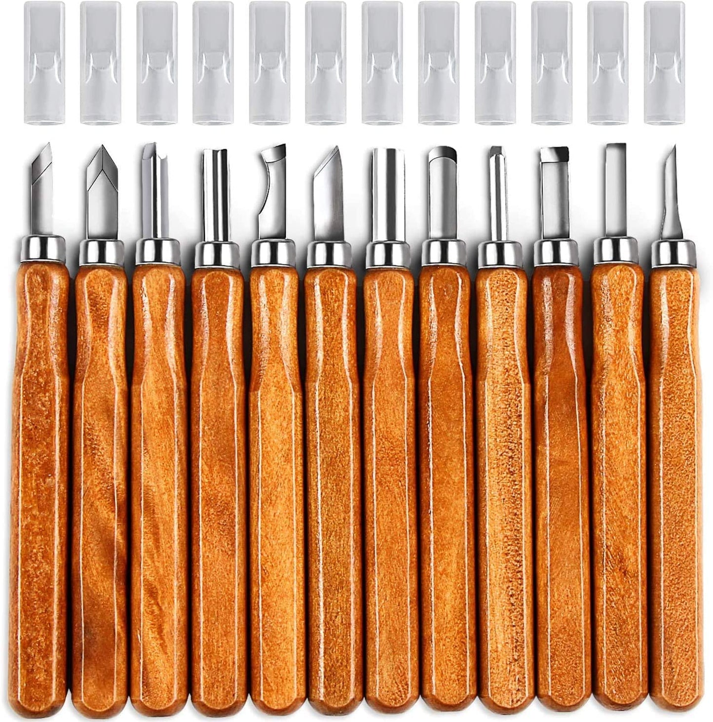 Wood Carving Tool Set, KAQ 32 in 1 Carving Kit with 15 Carving Knives, 6 Pieces of Lime Wood for Carving, Sharpening Stone, and cut-resistant gloves. Carving tool set for beginners and kids.