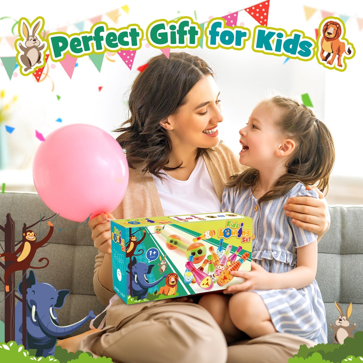 Adeokay Bowling Set - Montessori toy for kids aged 2 and up, outdoor games for boys and girls up to 12 years old.