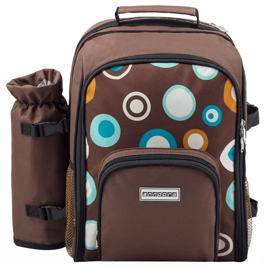 anndora picnic backpack with cooler compartment brown retro + accessories 15 pieces - 2 persons
