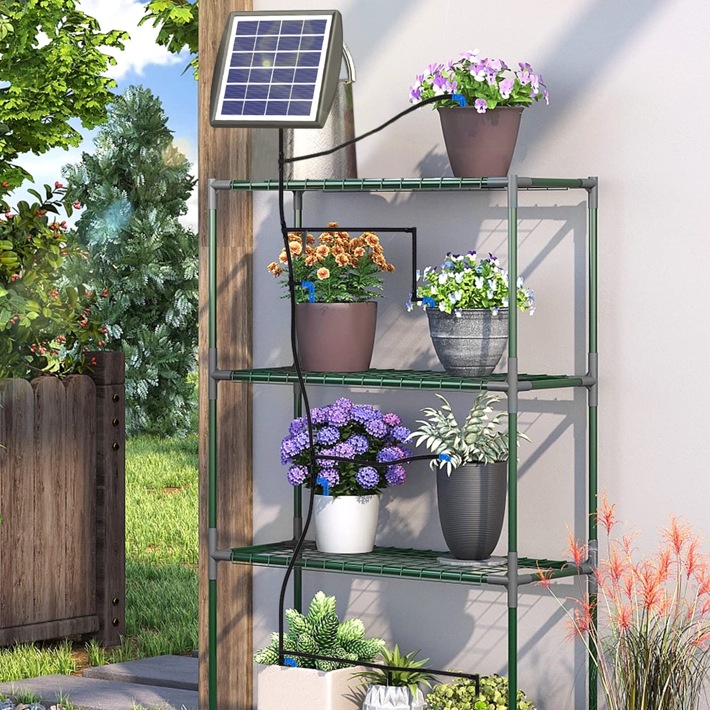 Solar automatic irrigation system set, Automatic garden irrigation system with 15 m hose for outdoor garden and balcony potted plants, vegetables.
