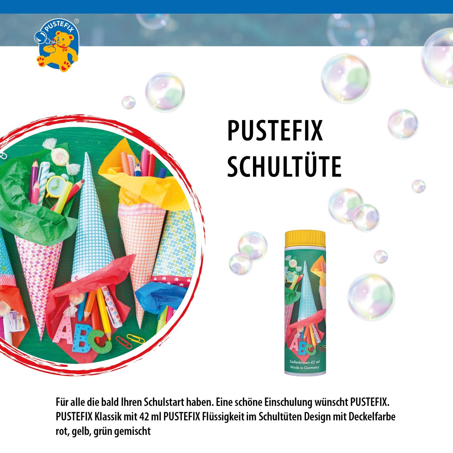 PUSTEFIX Bubble Set I 25 x Classic 42ml Cone I Colorful Heart Bubbles Made in Germany I Bubbles for wedding, kids' birthday, civil ceremony, bachelor party I 25 x 42 ml Value Pack