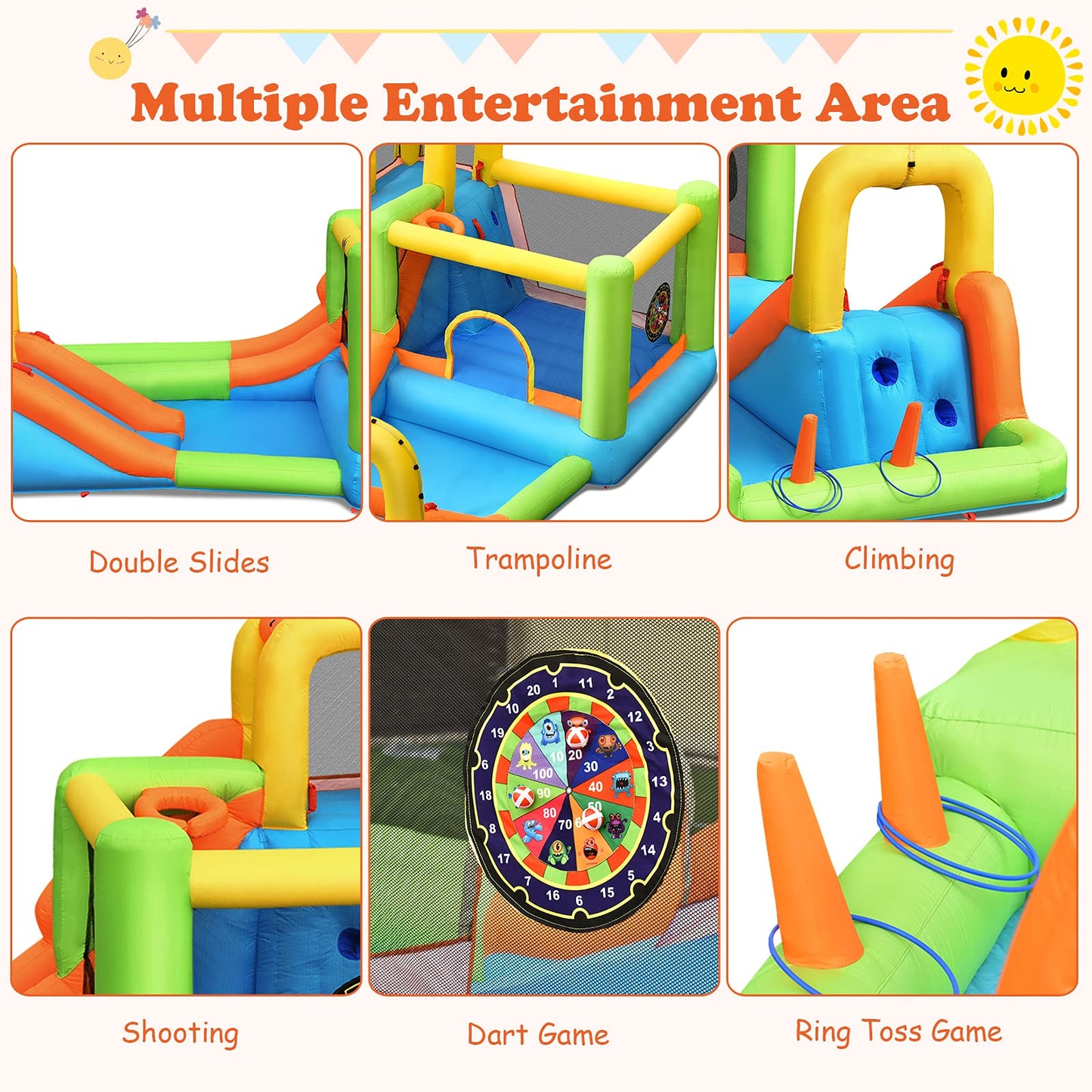 GOPLUS Inflatable Bounce House, Water Slide with 2 Splash Pools, 2 Slides, Climbing Wall, Water Cannon, Basketball Hoop, Toss Game & Target Balls, for 3-10 years, 503 × 290 × 216 cm (Without Blower)