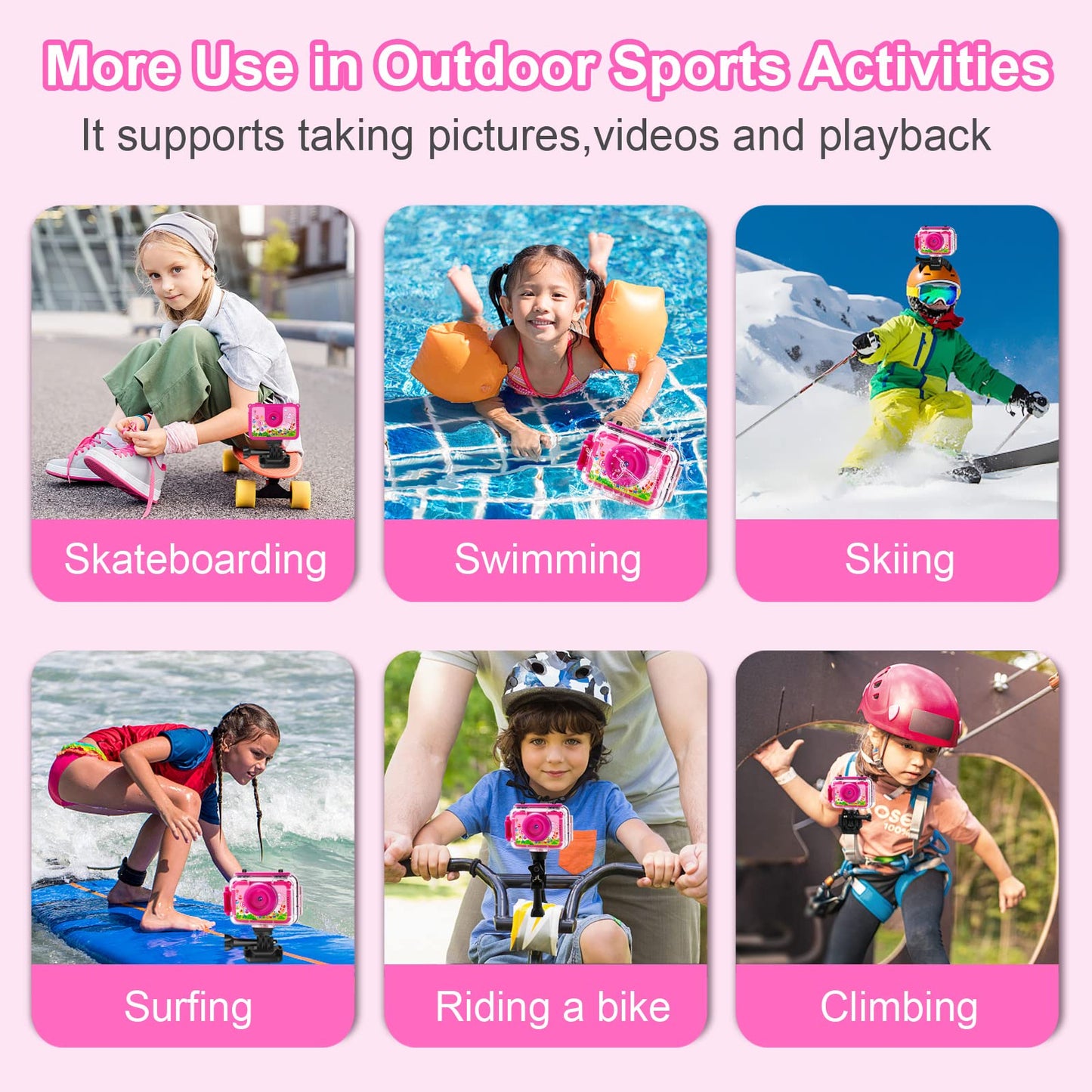 GKTZ Gift for Girls 3-12 years old, Kids Camera waterproof with 32GB SD card, 20MP & 1080P HD Selfie Digital Camera for Kids, Children's Underwater Camera